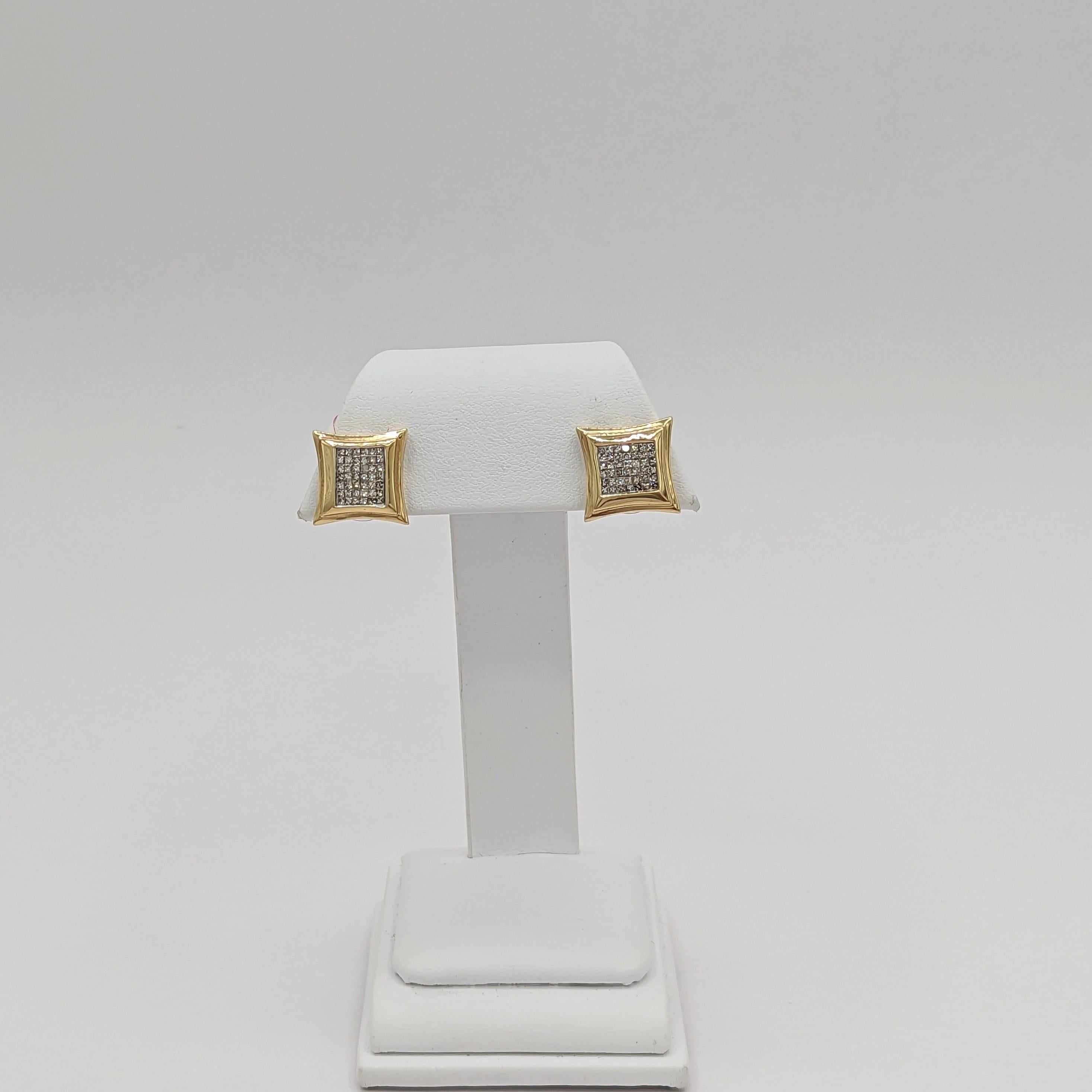 White Diamond Princess Cut Cluster Earrings in 14K White Gold For Sale 1