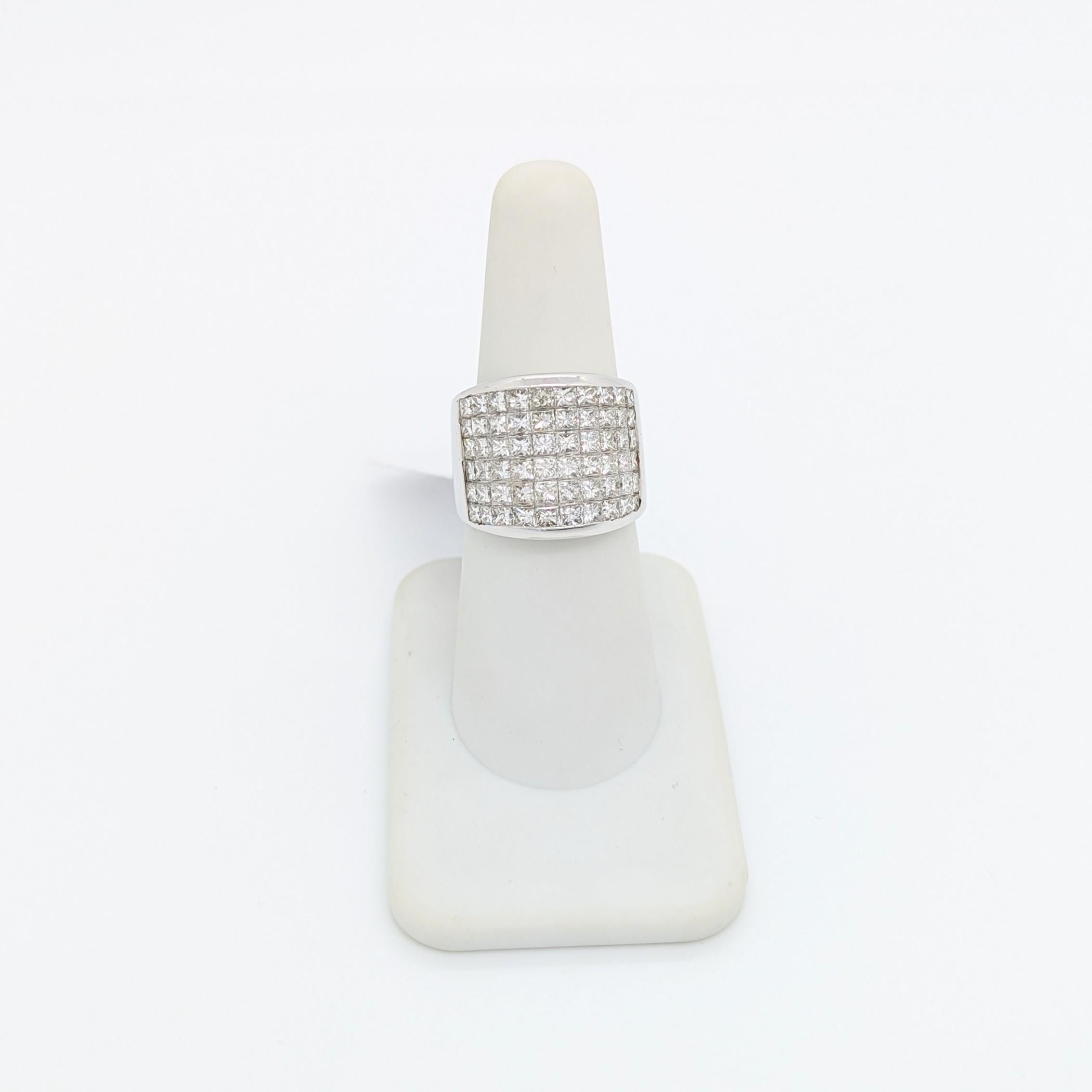 Women's or Men's White Diamond Princess Cut Cocktail Ring in 18K White Gold For Sale