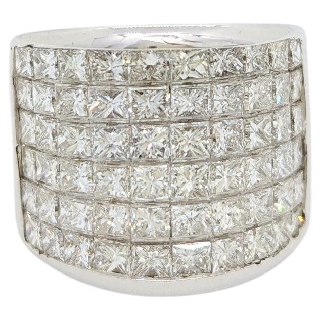 White Diamond Princess Cut Cocktail Ring in 18K White Gold For Sale