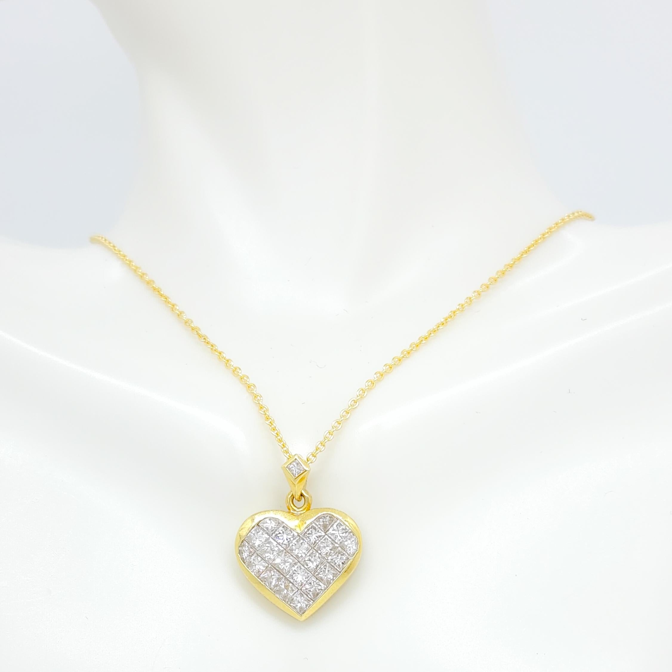 Collar Colgante Corazón Corte Princesa Diamante Blanco 18k Corte princesa