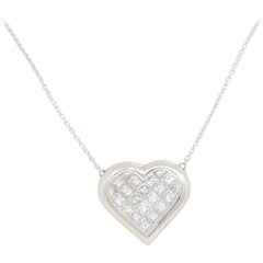 White Diamond Princess Cut Heart Pendant Necklace in 18k