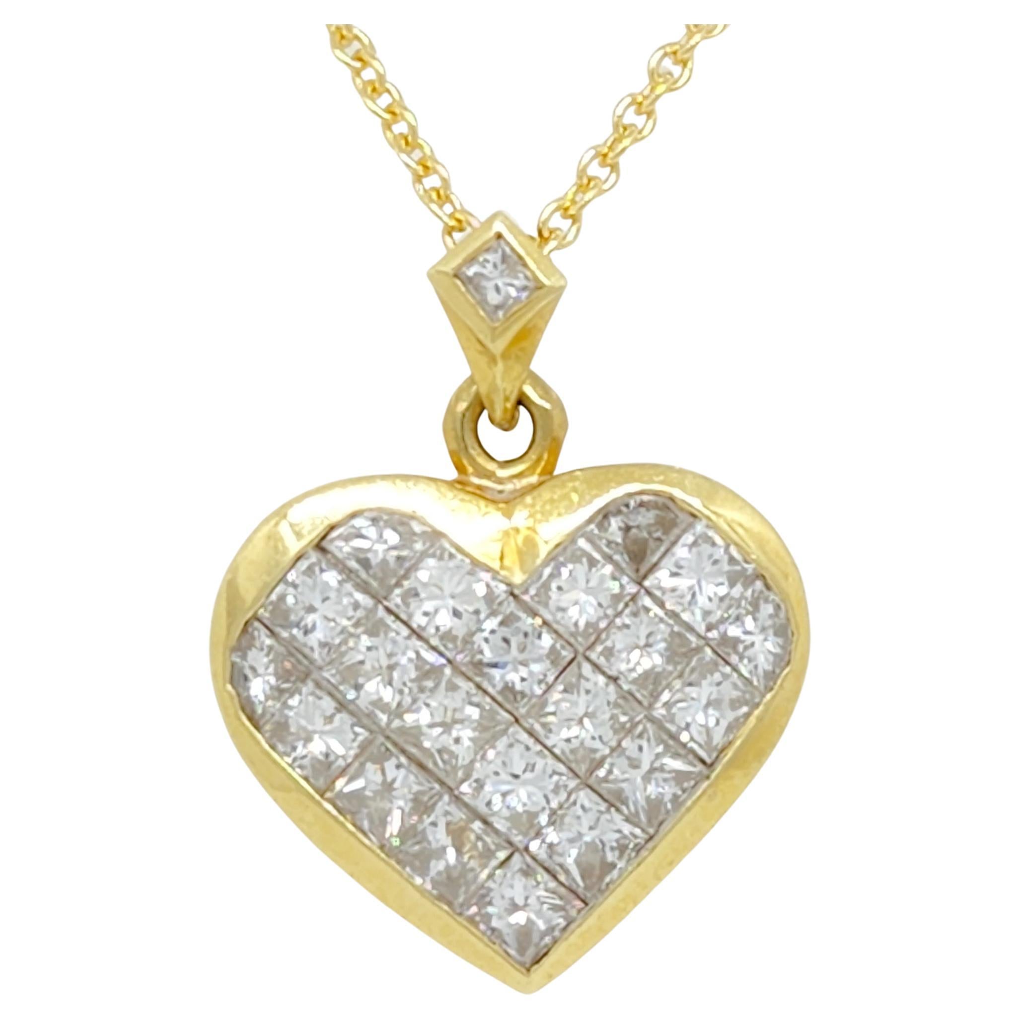 Collar Colgante Corazón Corte Princesa Diamante Blanco 18k