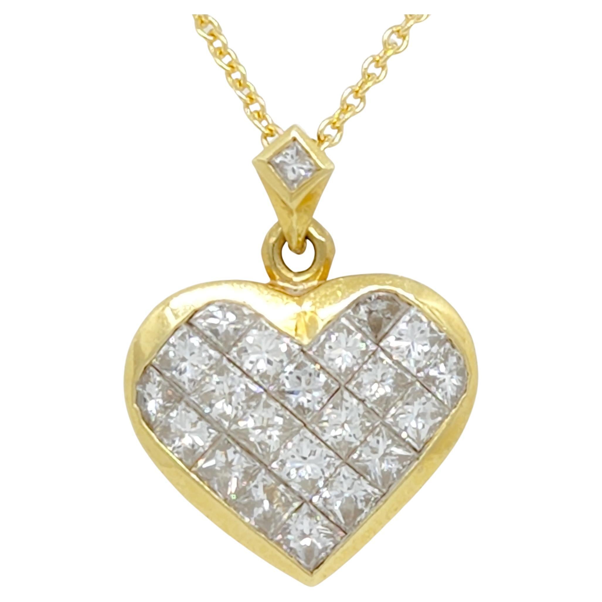 White Diamond Princess Cut Heart Pendant Necklace in 18k