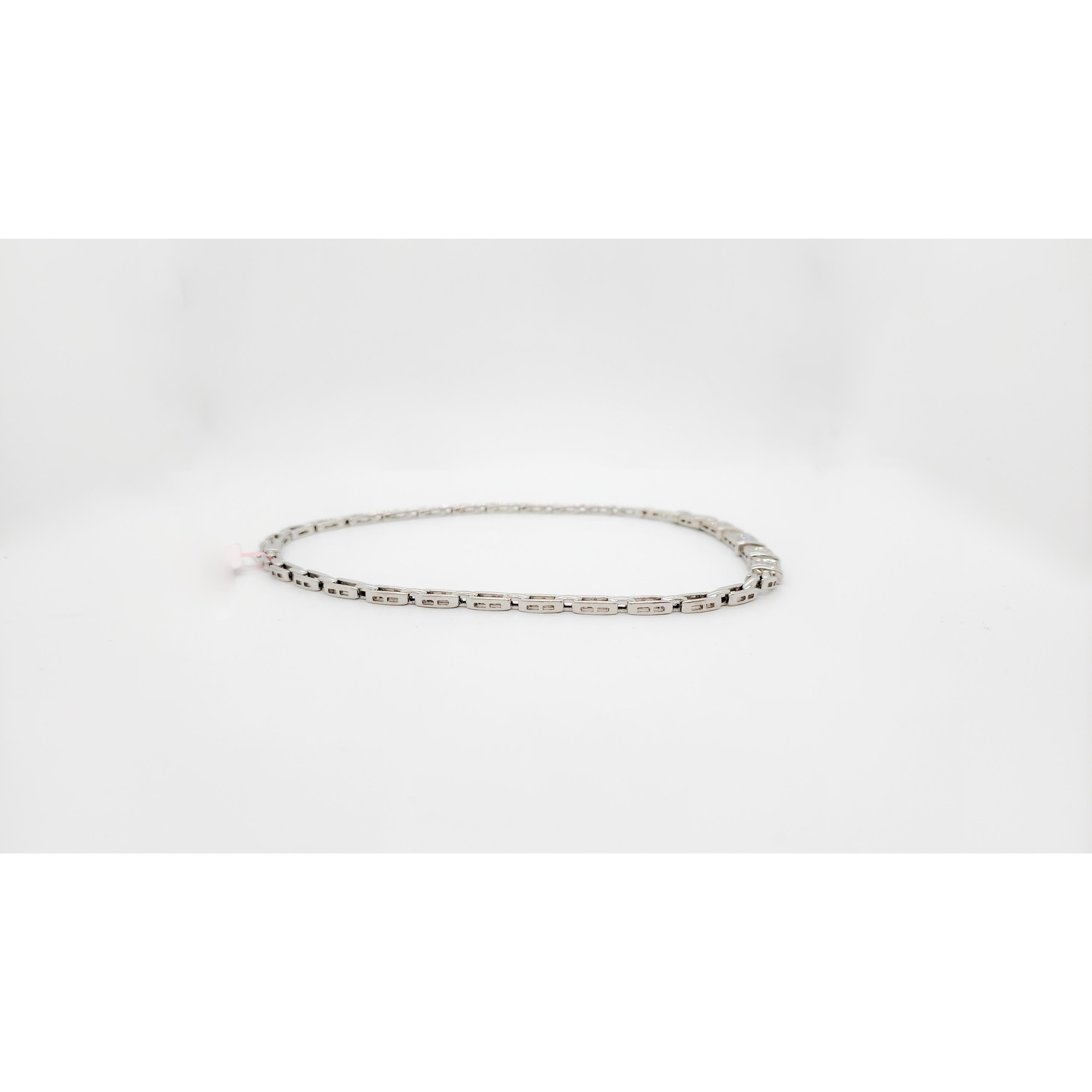Women's or Men's White Diamond Princess Cut Necklace in 18k White Gold