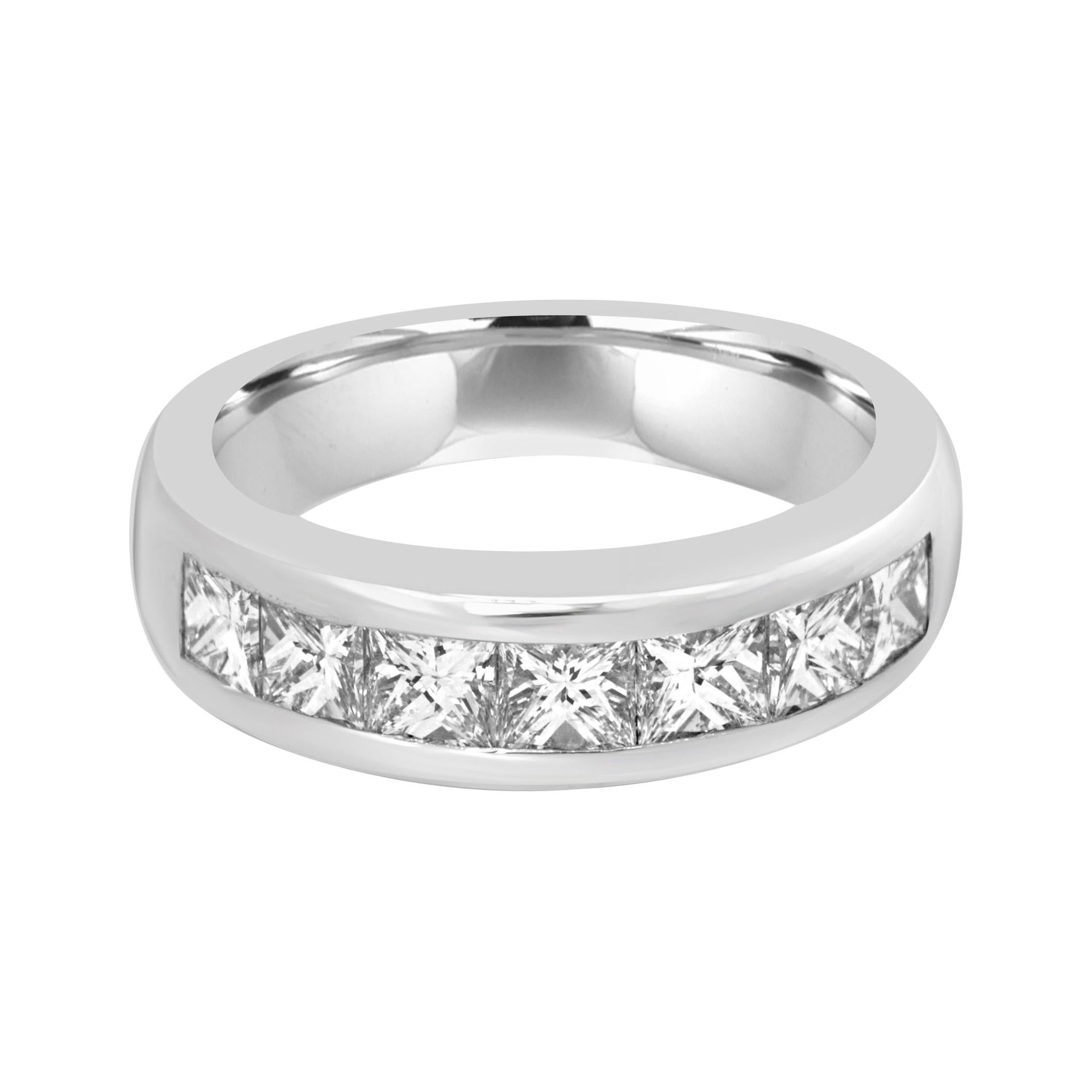 White Diamond Princess Cut Platinum Channel Set Fashion Wedding Band Ring