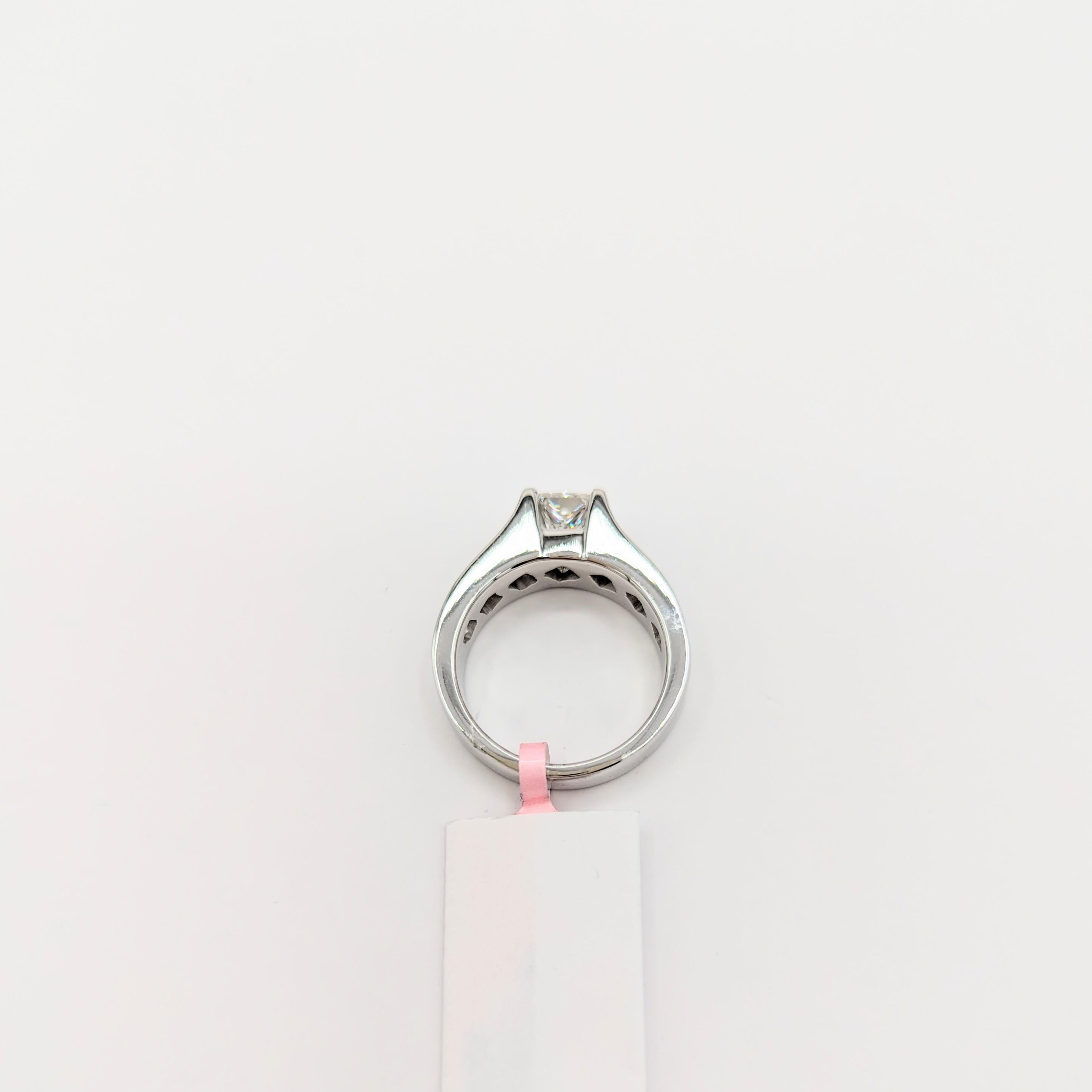 Women's or Men's White Diamond Princess Cut Ring in 14K White Gold For Sale
