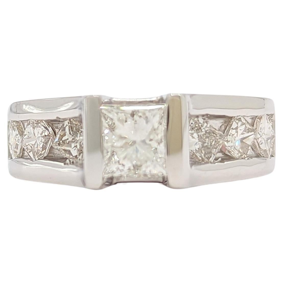 White Diamond Princess Cut Ring in 14K White Gold For Sale