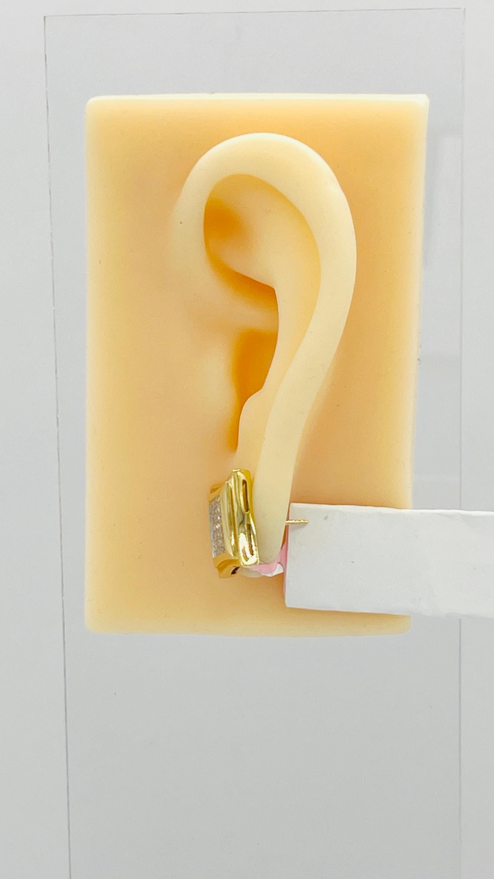 Taille princesse Boucles d'oreilles en or jaune 14 carats diamant blanc taille princesse en vente