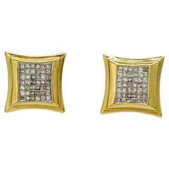 White Diamond Princess Cut Stud Earrings in 14K Yellow Gold