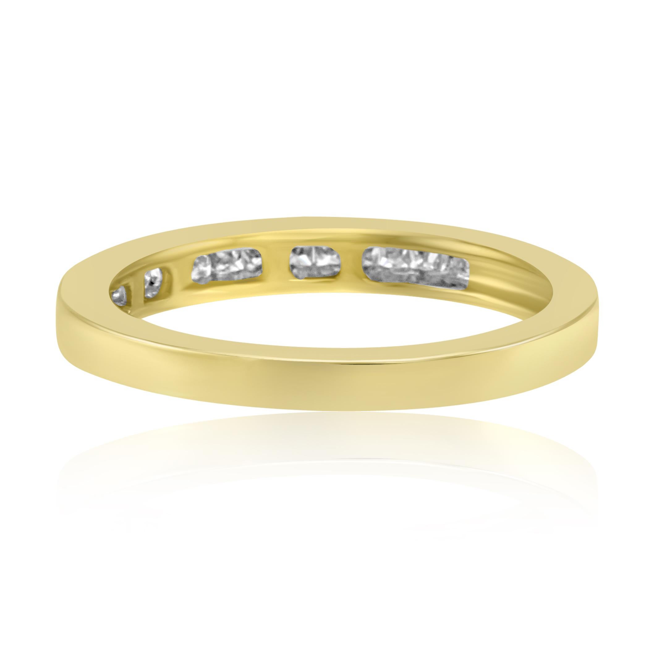 White Diamond Princess Cut Yellow Gold Channel Set Fashion Wedding Band Ring 1