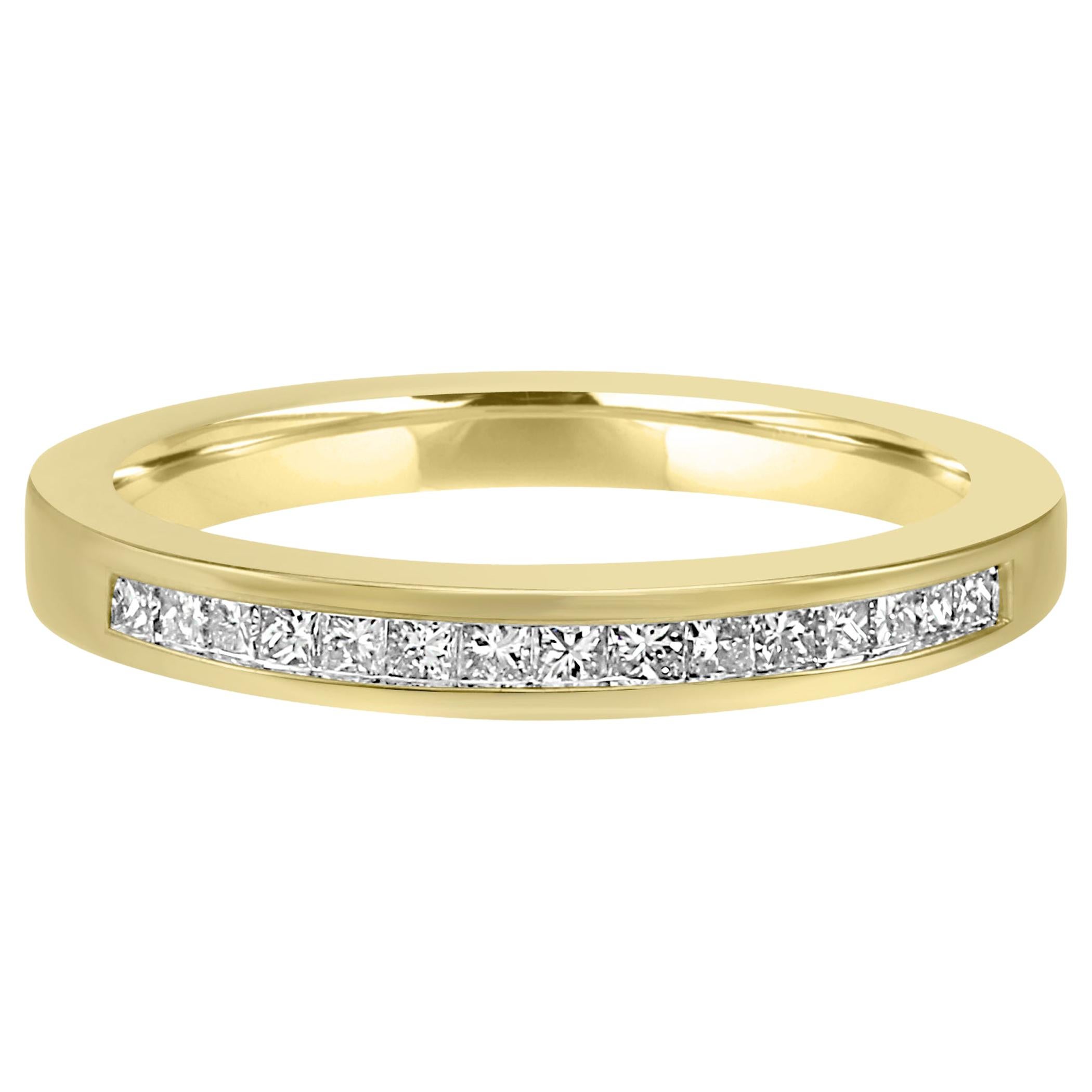 White Diamond Princess Cut Yellow Gold Channel Set Fashion Wedding Band Ring