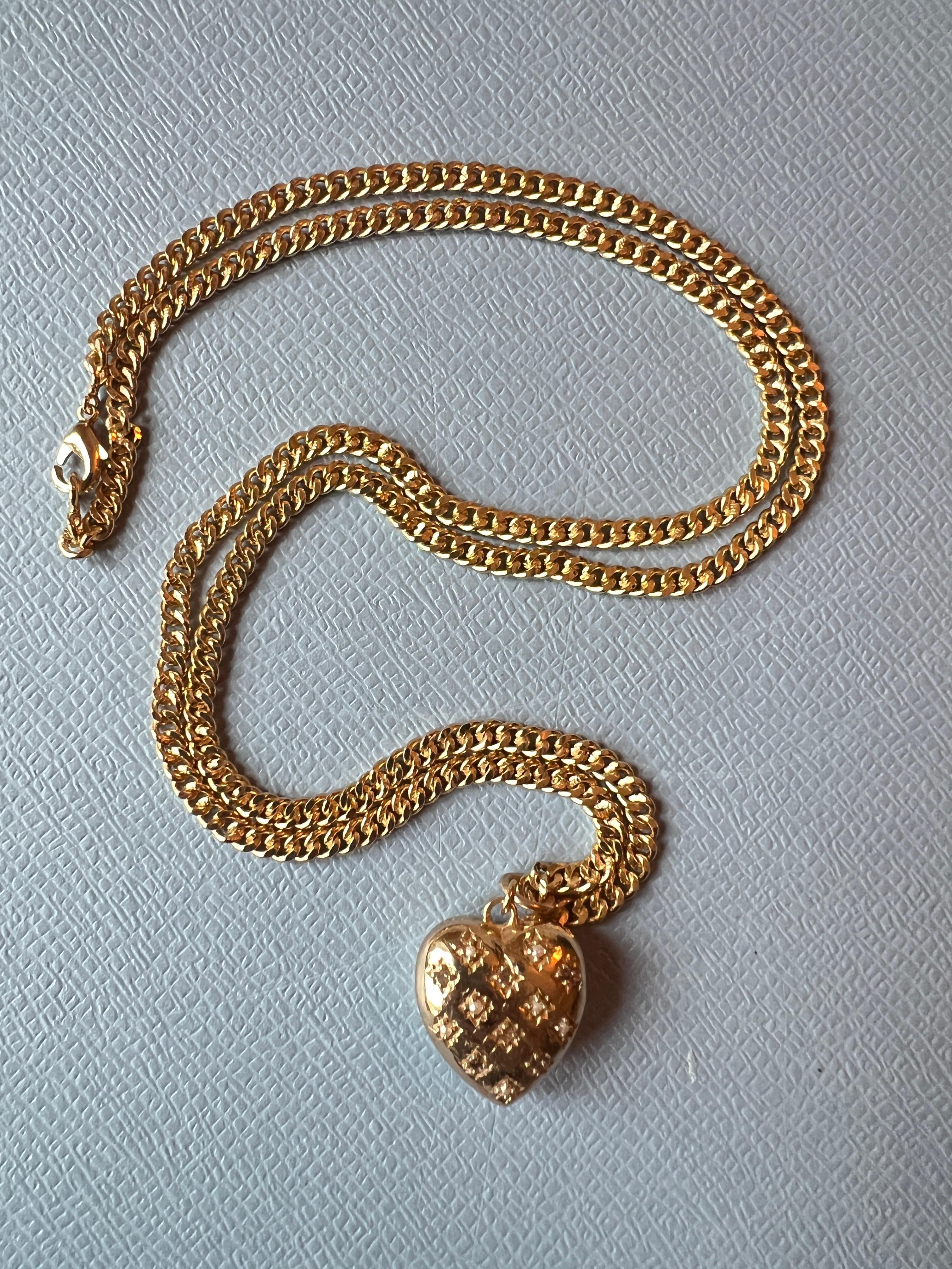 White Diamond Puffy Heart Chain Necklace White Pearl Victorian Style 5