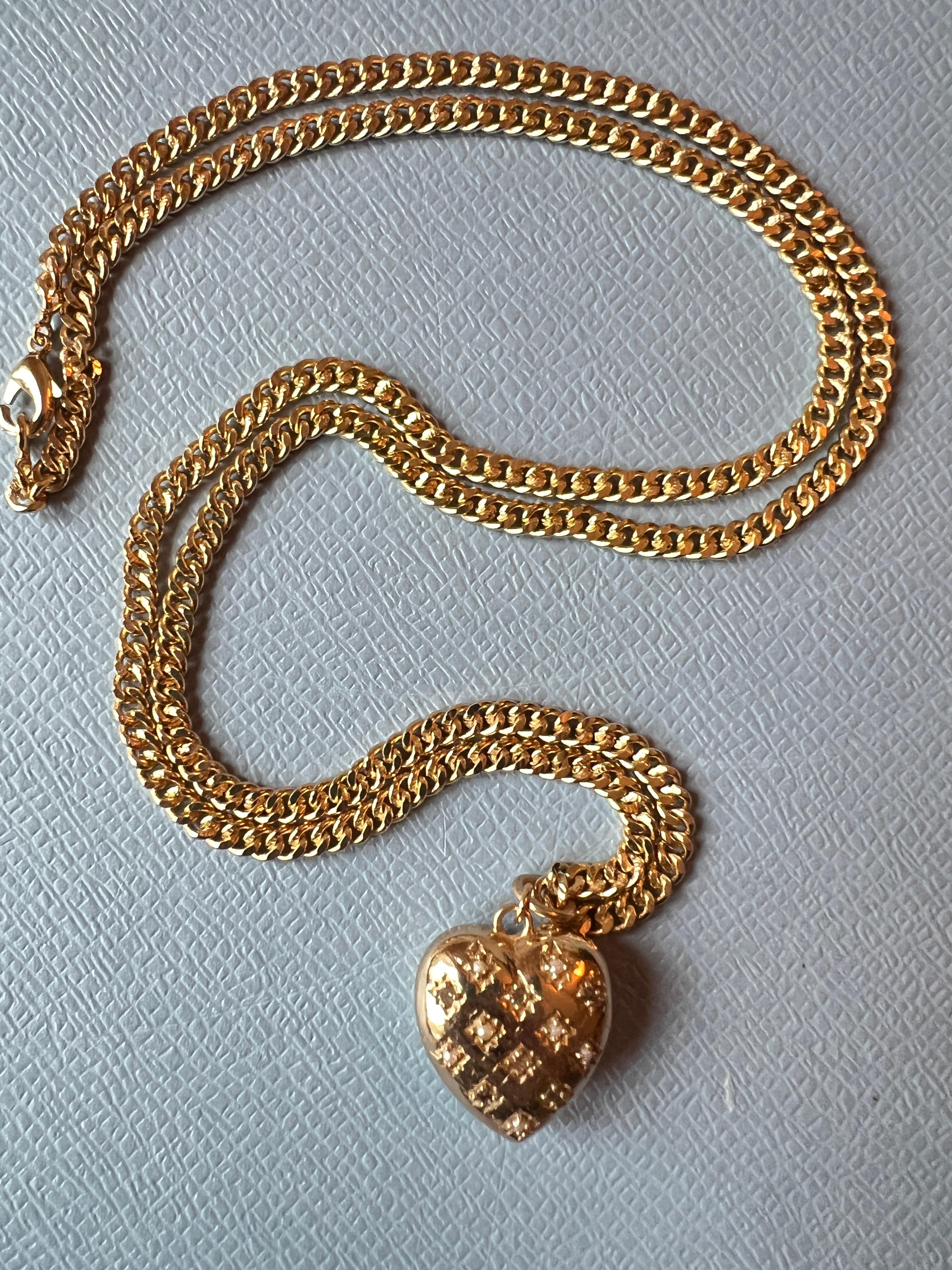 White Diamond Puffy Heart Chain Necklace White Pearl Victorian Style 6