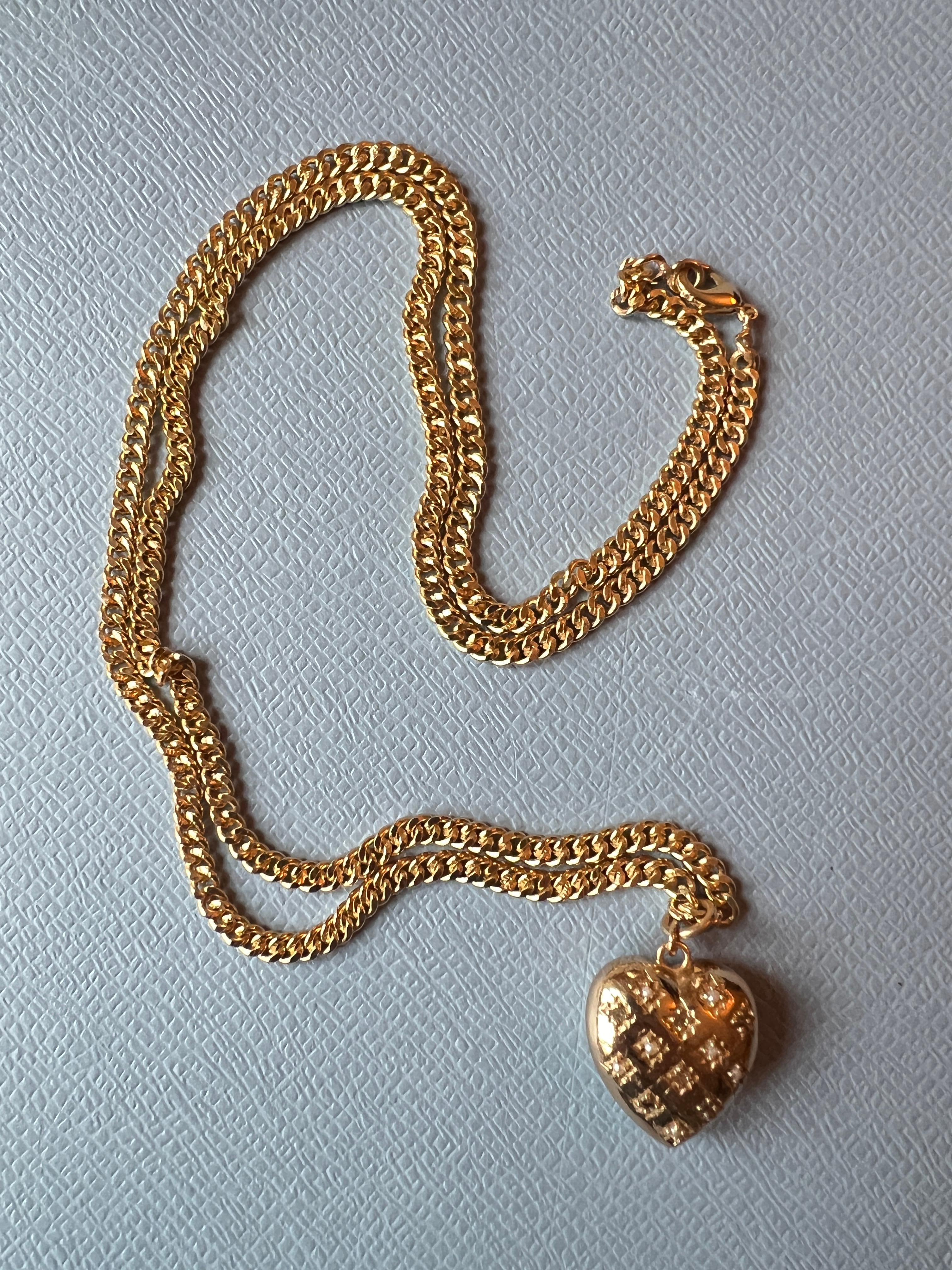 White Diamond Puffy Heart Chain Necklace White Pearl Victorian Style 3
