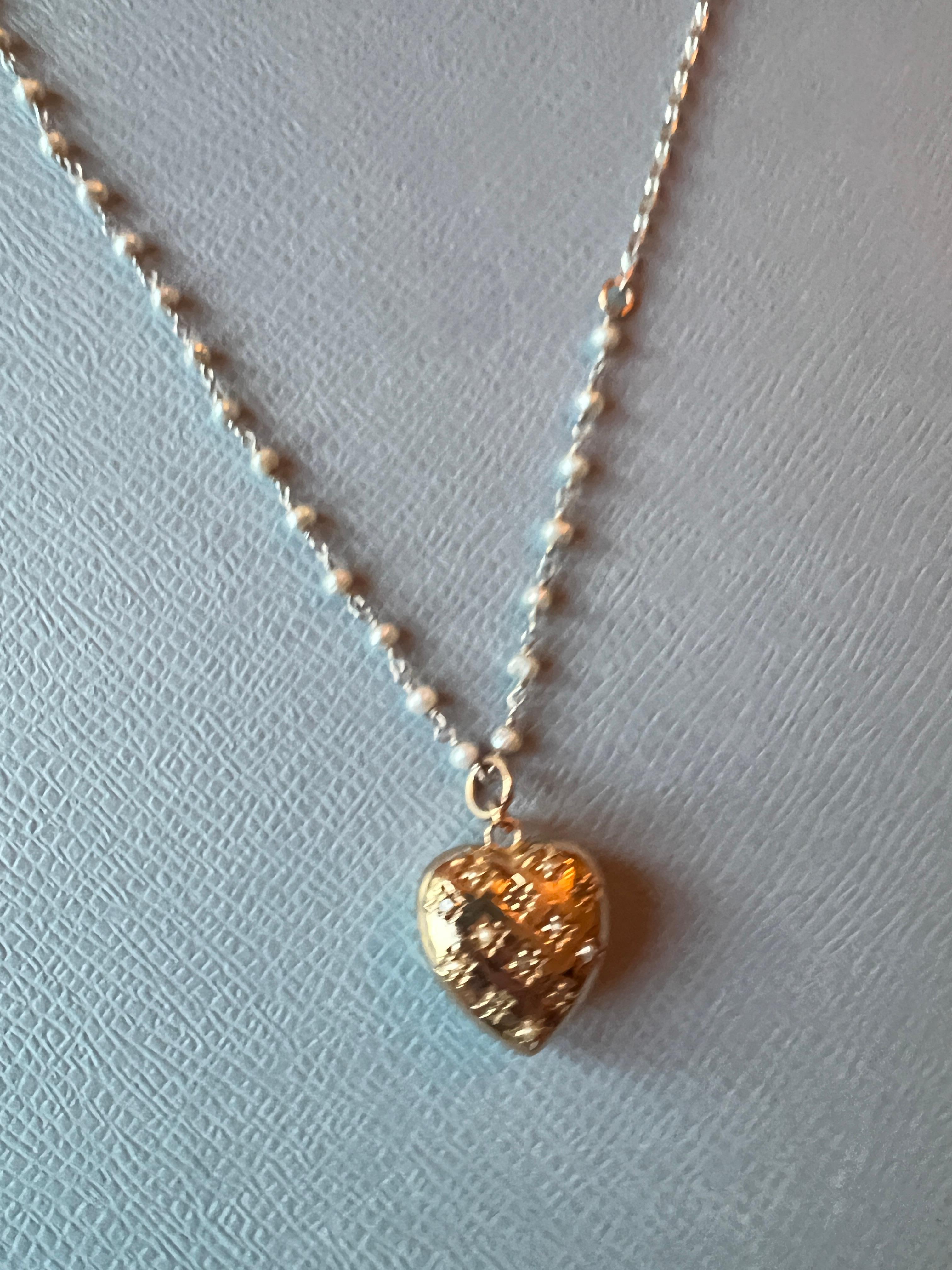 White Diamond Puffy Heart Necklace White Pearl Victorian Style For Sale 3