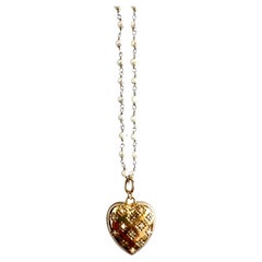 White Diamond Puffy Heart Necklace White Pearl Victorian Style
