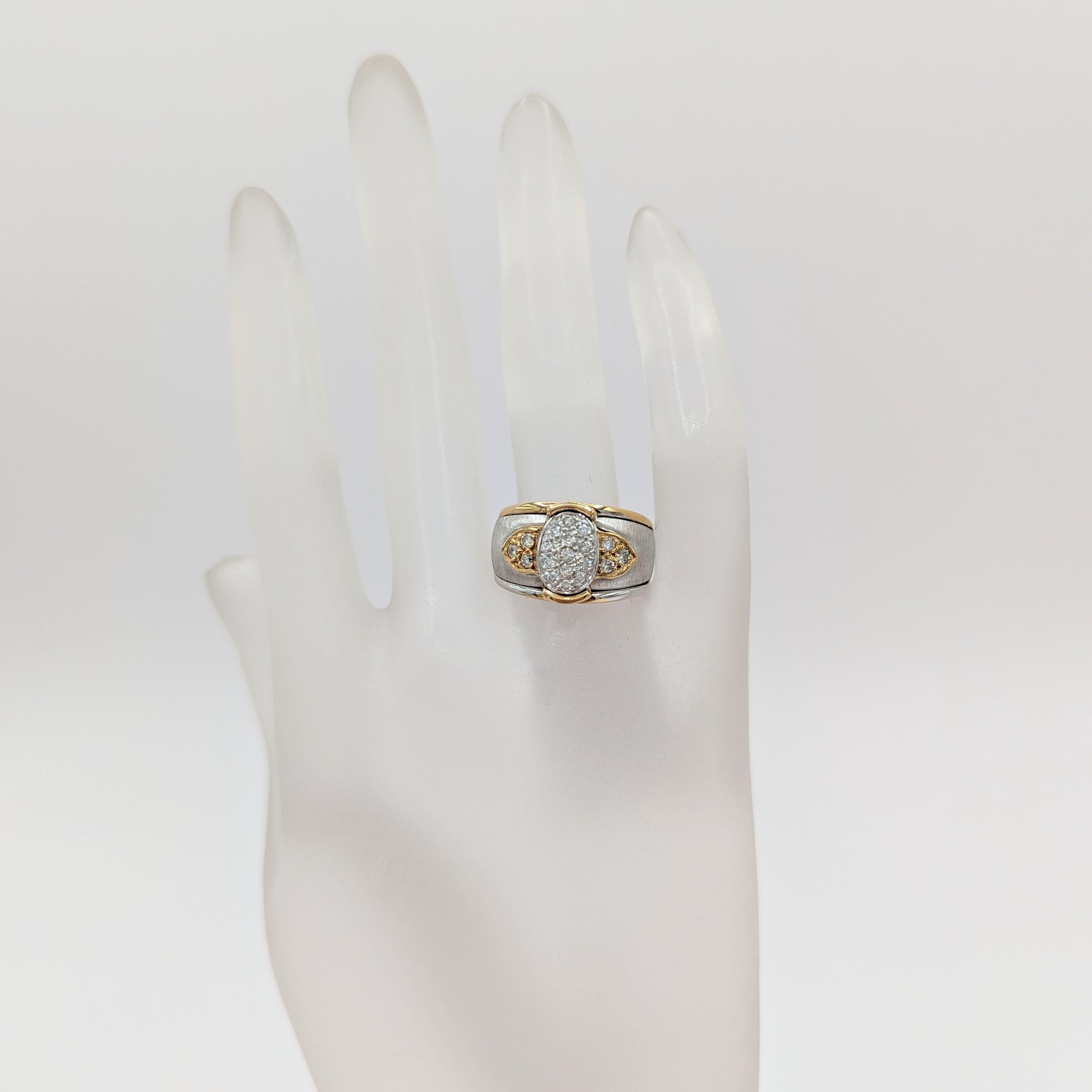 Round Cut White Diamond Ring in Matte Finish & 18K 2 Tone Gold For Sale