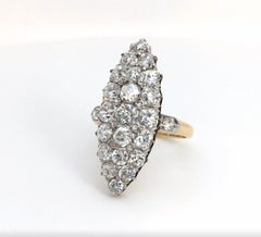 White Diamond Ring in Vintage Cluster Setting Set with Old Cut Diamonds