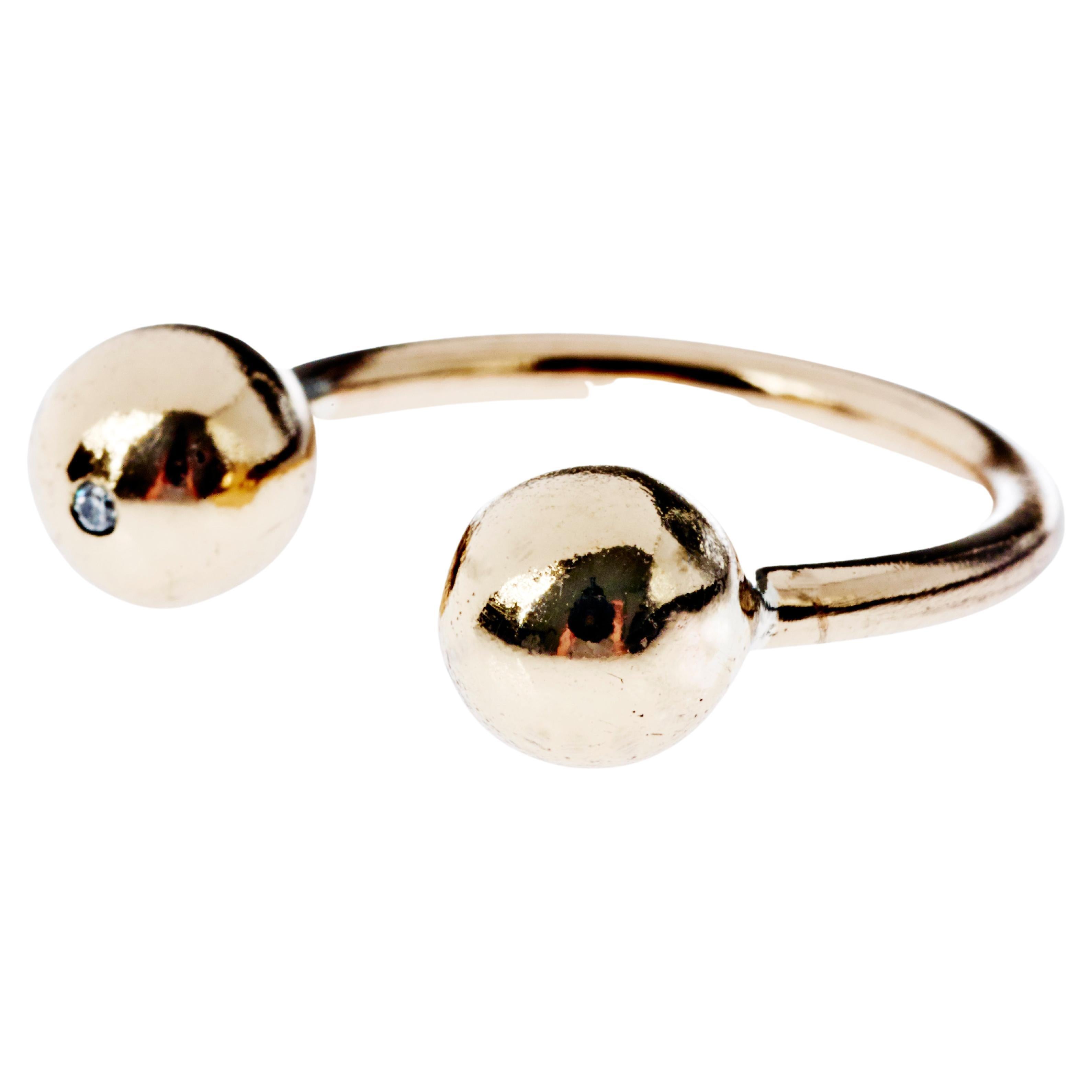 White Diamond Ring Two Ball Cocktail Ring Gold Adjustable Stackable J Dauphin For Sale
