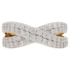 White Diamond Ring with a Criss Cross Pattern in 14k Yellow Gold
