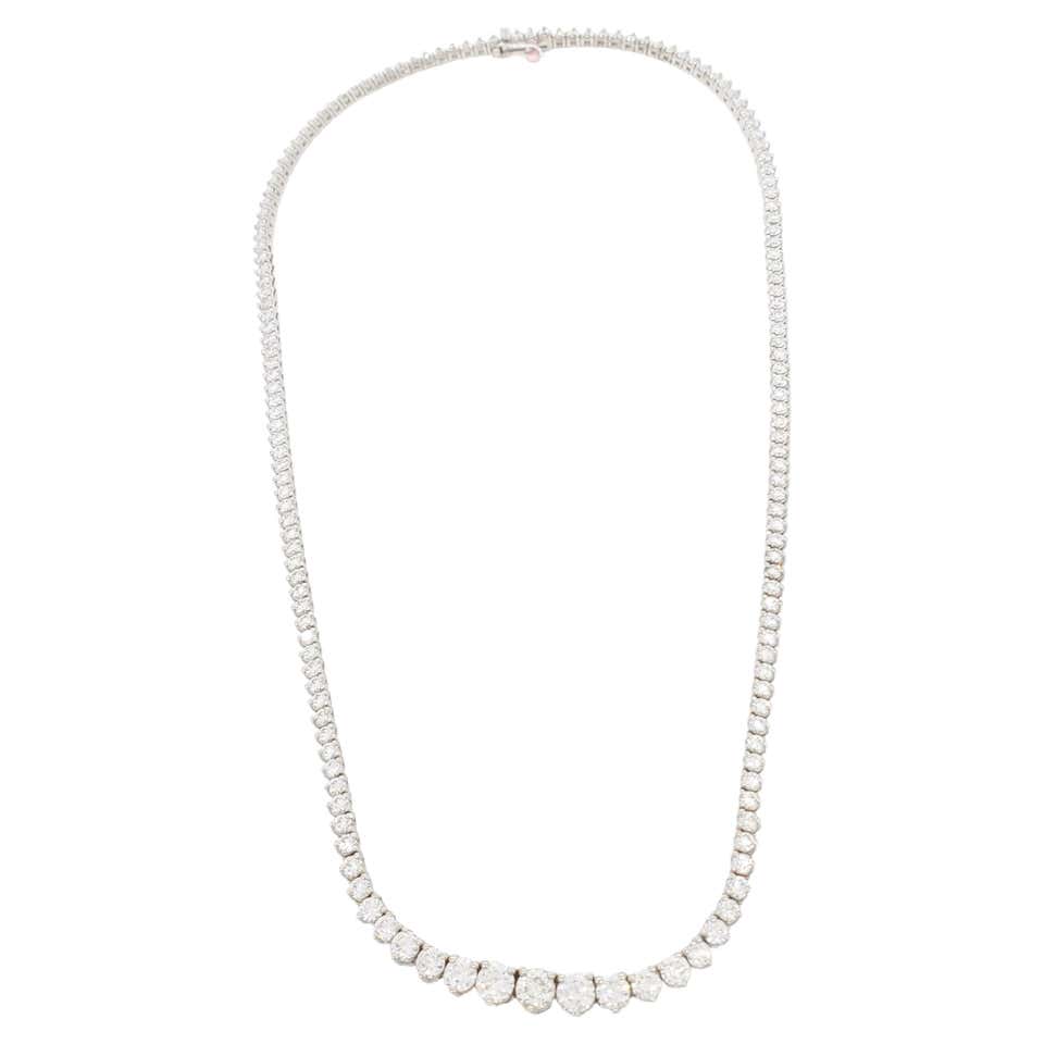 9.73 Carat Graduated Riviera Diamond Necklace in 14 Karat White Gold ...