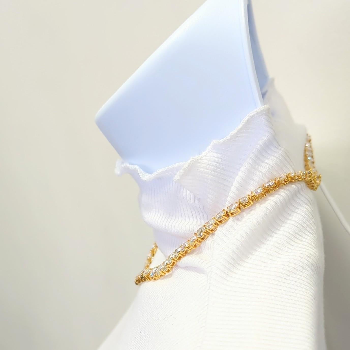 Round Cut White Diamond Riviera Necklace in 18K Yellow Gold