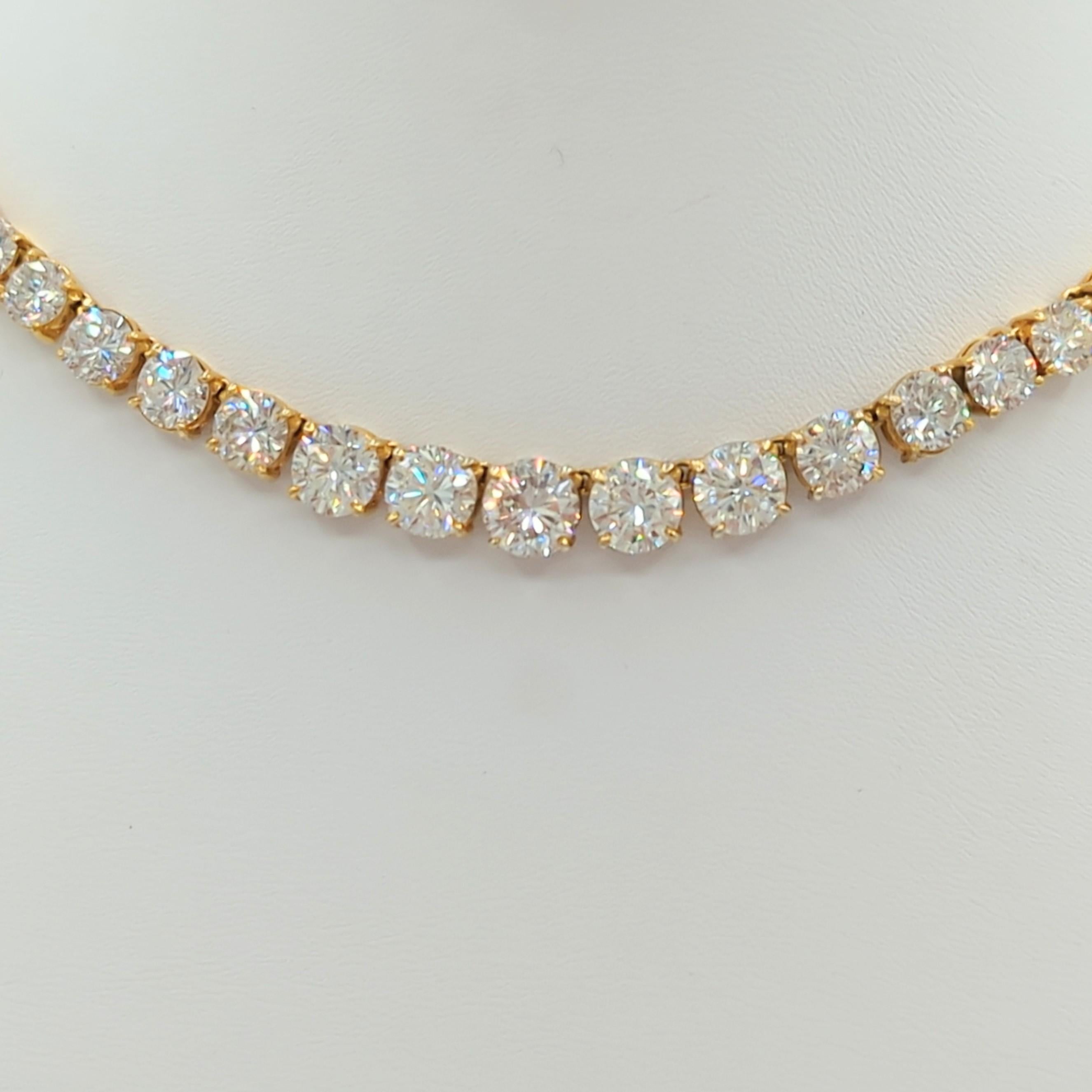 Women's or Men's White Diamond Riviera Necklace in 18K Yellow Gold