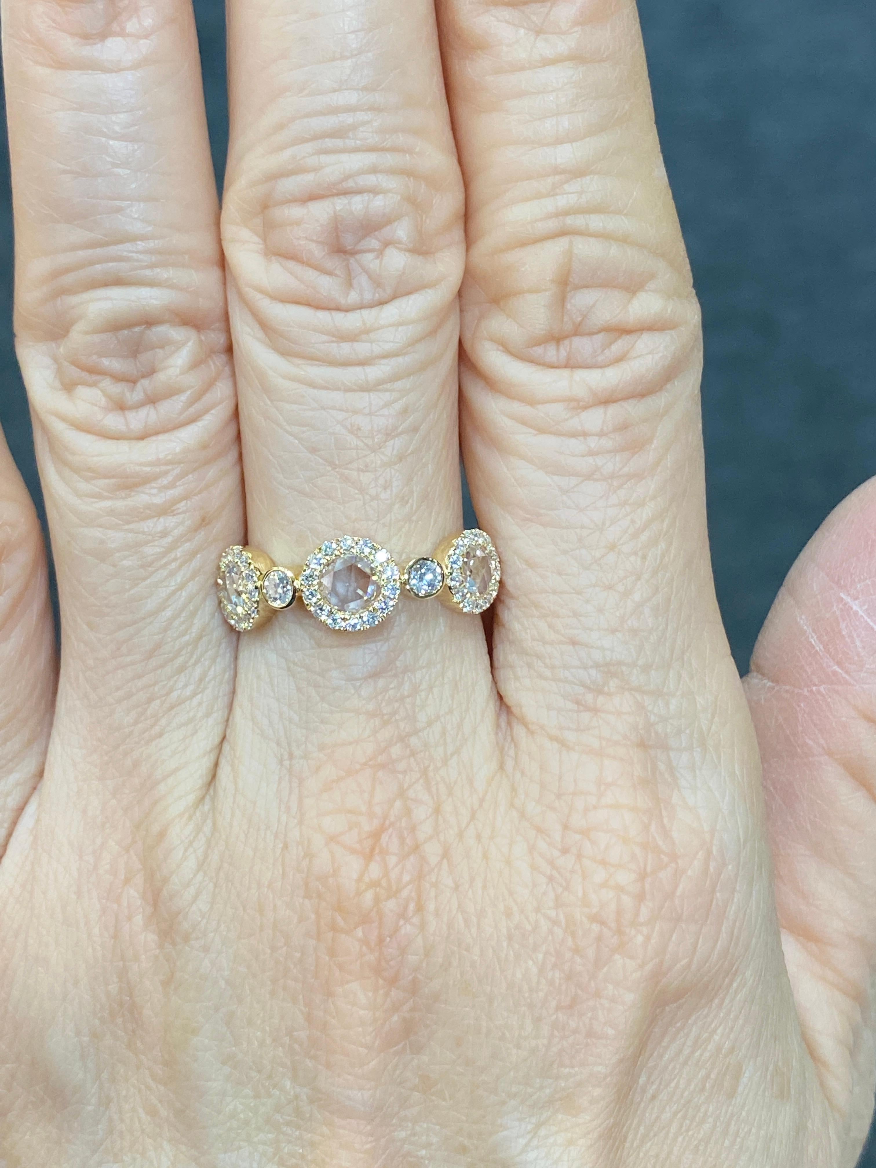 Modern White Diamond Rose Cut 18 Karat Yellow Gold Ring For Sale