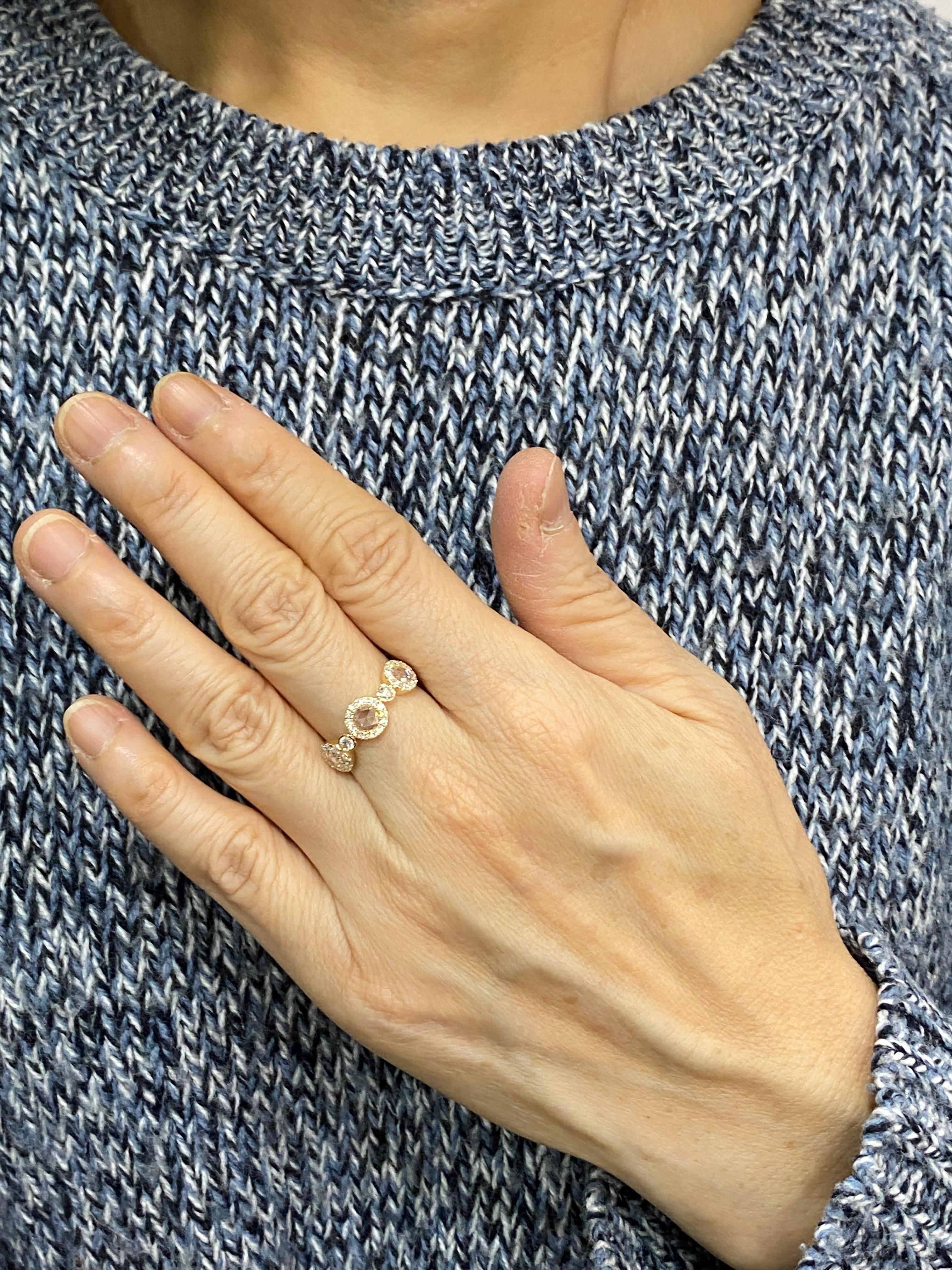 White Diamond Rose Cut 18 Karat Yellow Gold Ring In New Condition For Sale In Hong Kong, HK