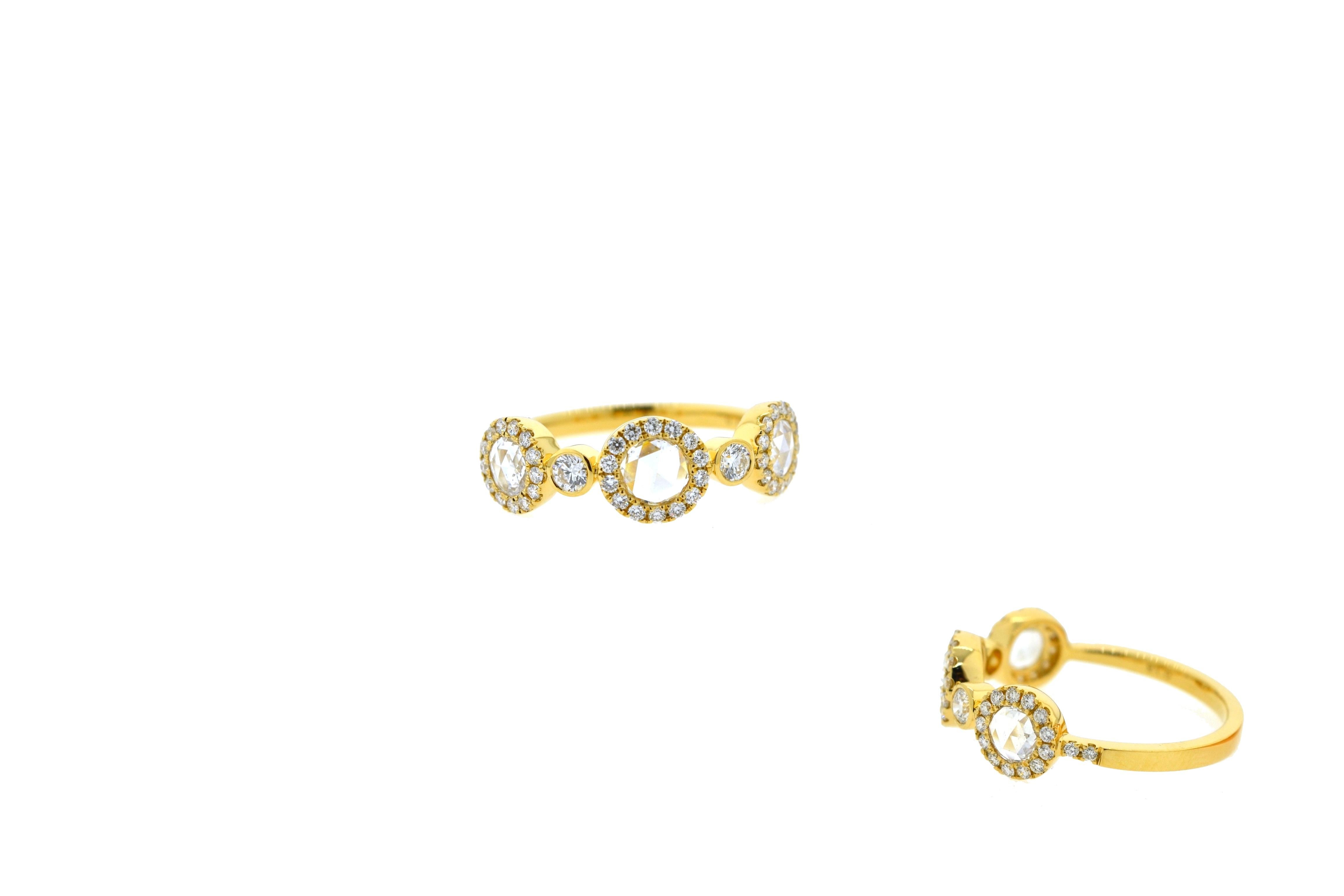 Women's White Diamond Rose Cut 18 Karat Yellow Gold Ring For Sale