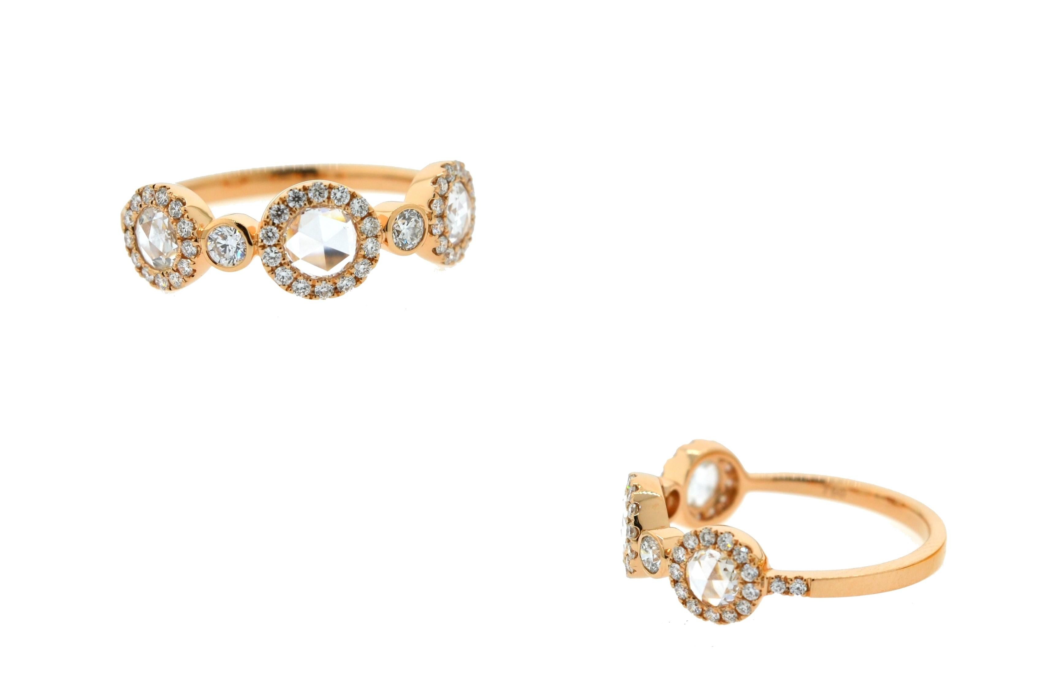 White Diamond Rose Cut 18 Karat Yellow Gold Ring For Sale 1