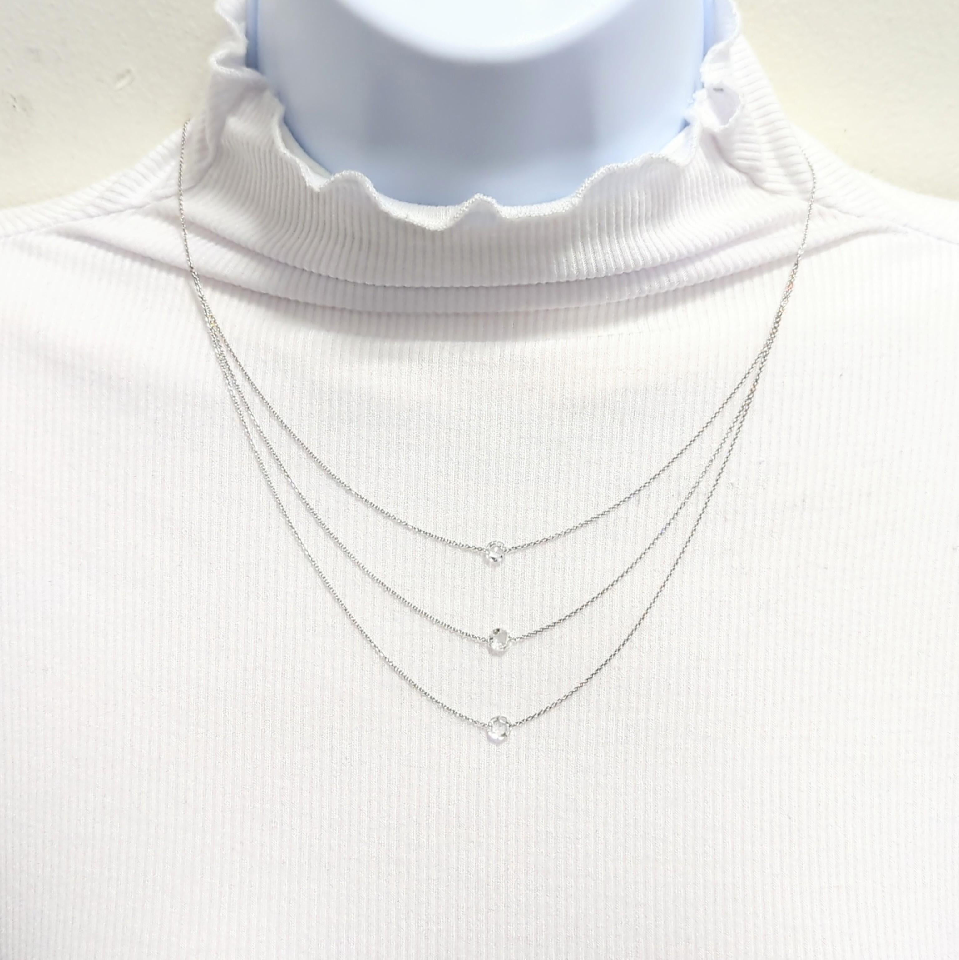 Beautiful rosecut diamond necklace with 0.92 ct. good quality white diamond rounds.  Handmade in 18k white gold.  Three layers gives it a fun and frivolous look.