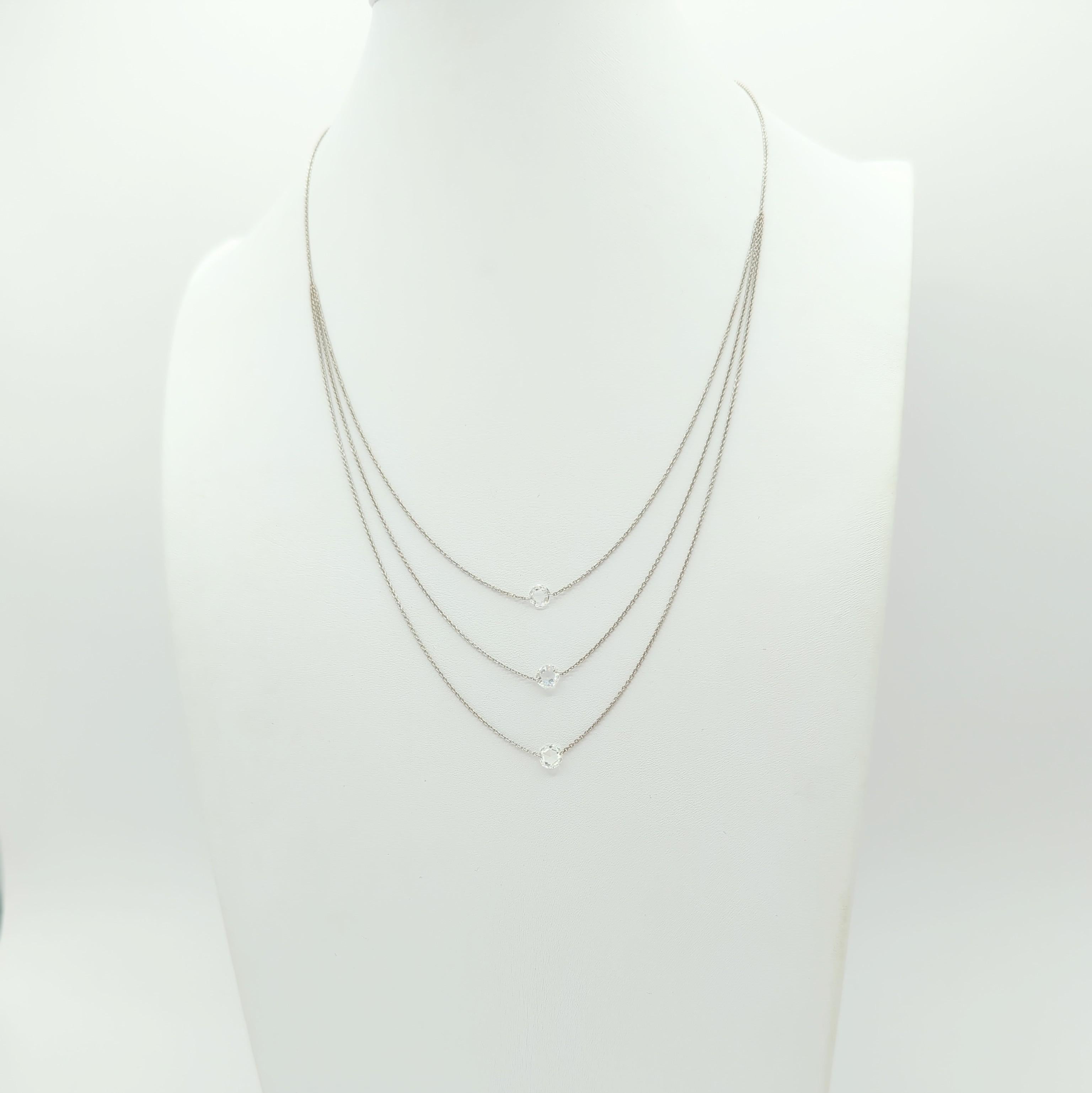 Weißer Diamant im Rosenschliff 3 Lagen Halskette aus 18K Weißgold für Damen oder Herren im Angebot