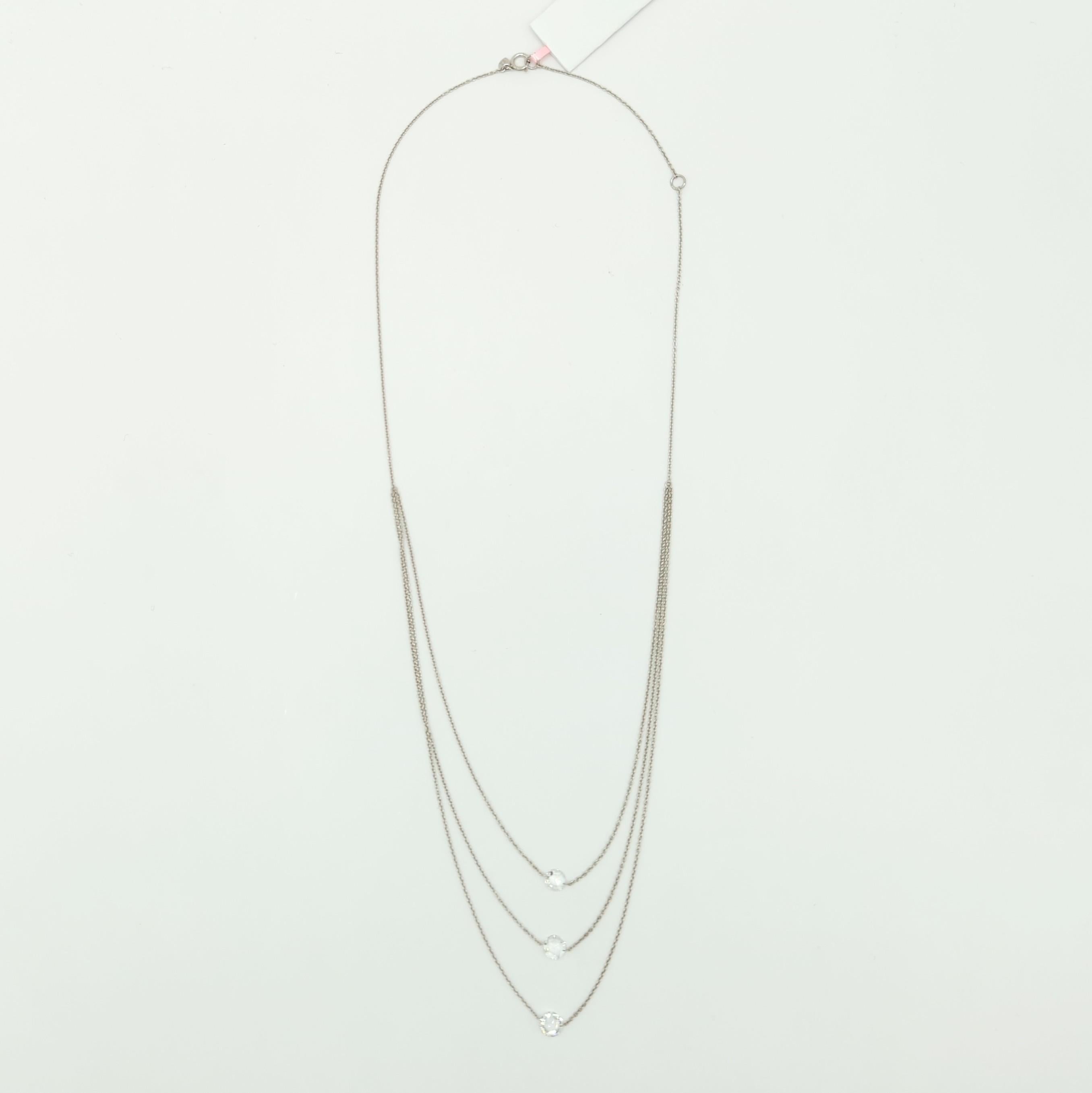 Weißer Diamant im Rosenschliff 3 Lagen Halskette aus 18K Weißgold im Angebot 2