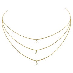 Collana a 3 strati con diamante bianco taglio rosa in oro giallo 18 carati