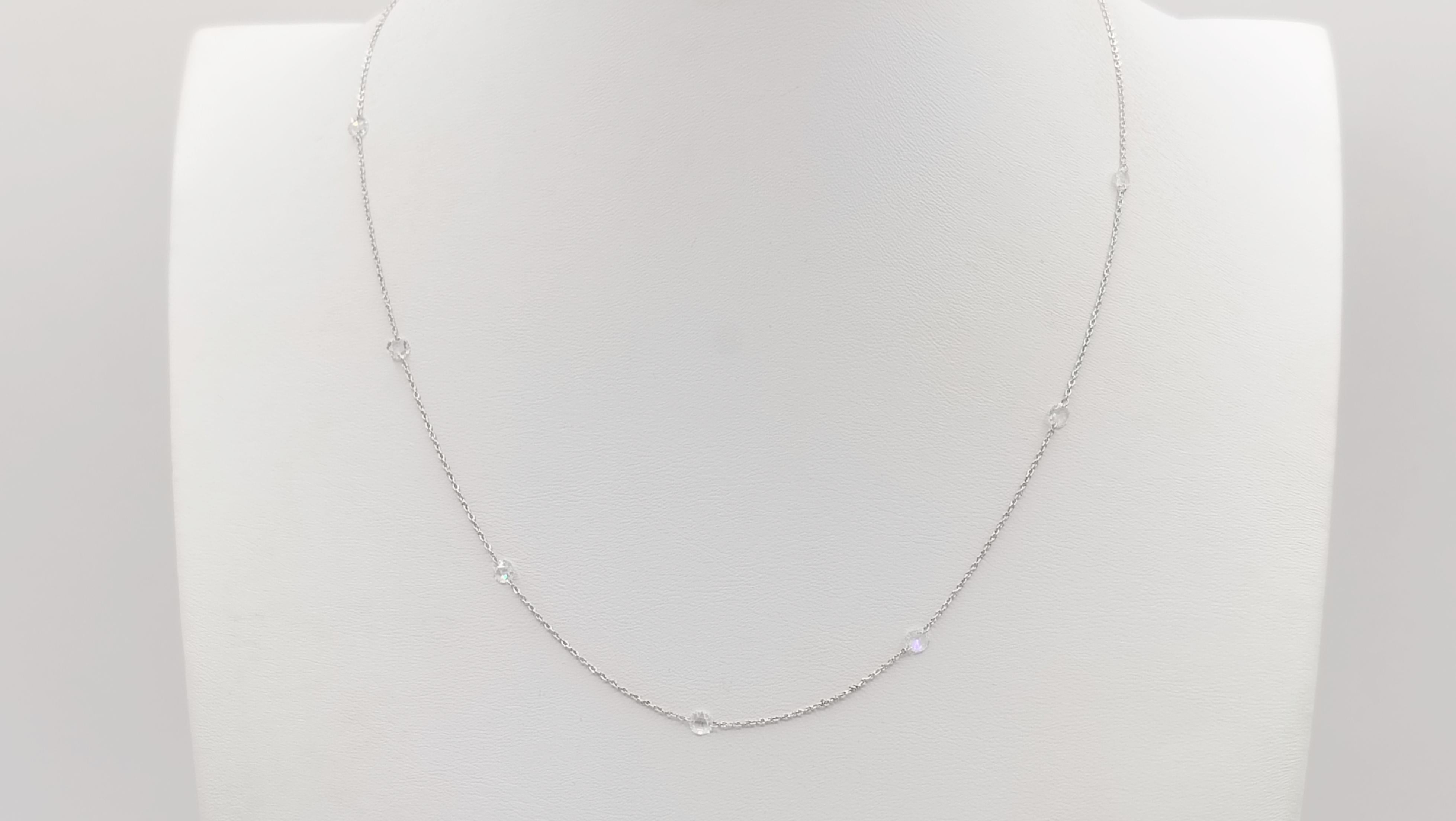 Women's or Men's White Diamond Rose Cut Chain Necklace in 18K White Gold