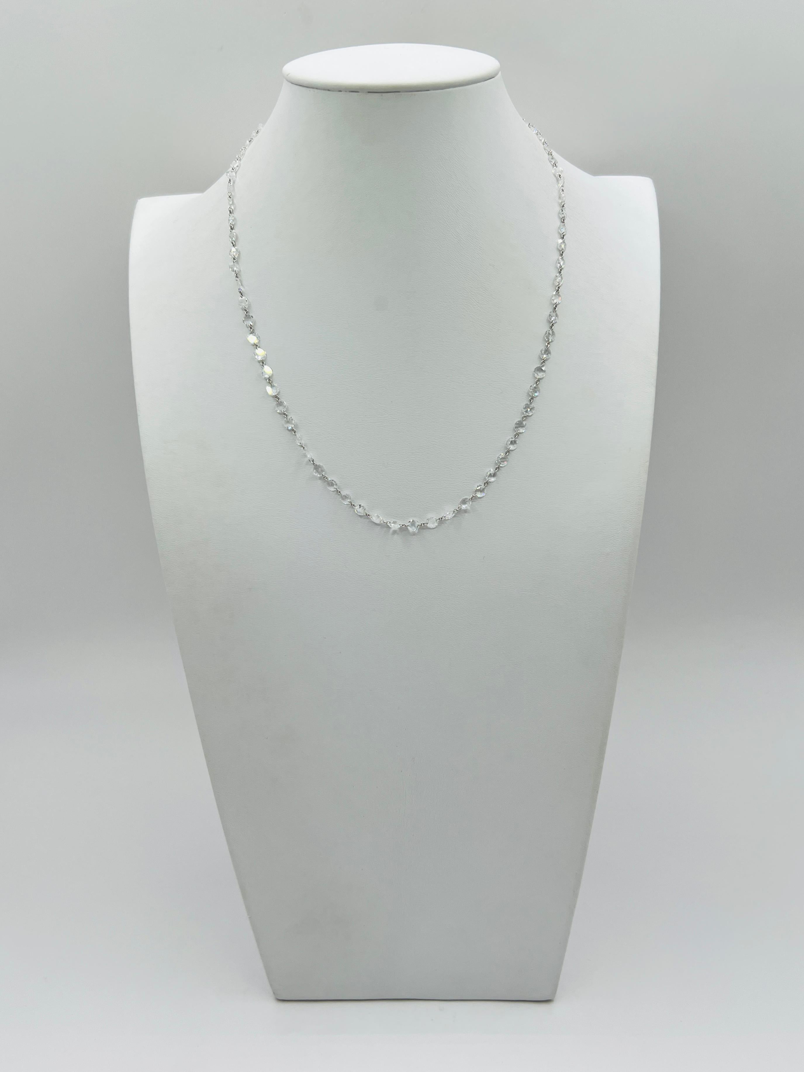 Women's or Men's White Diamond Rose Cut Chain Necklace in 18K White Gold