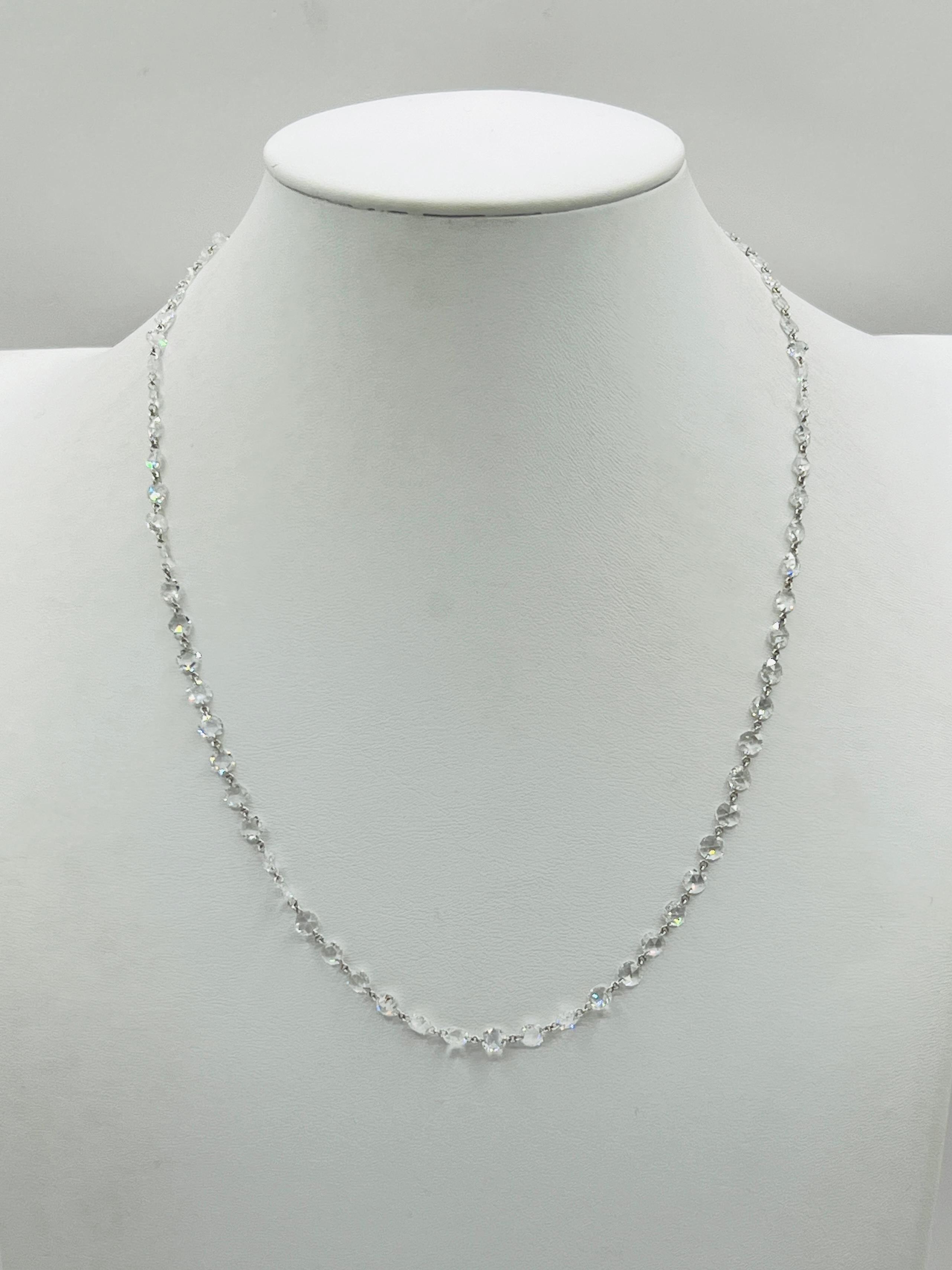 White Diamond Rose Cut Chain Necklace in 18K White Gold 2