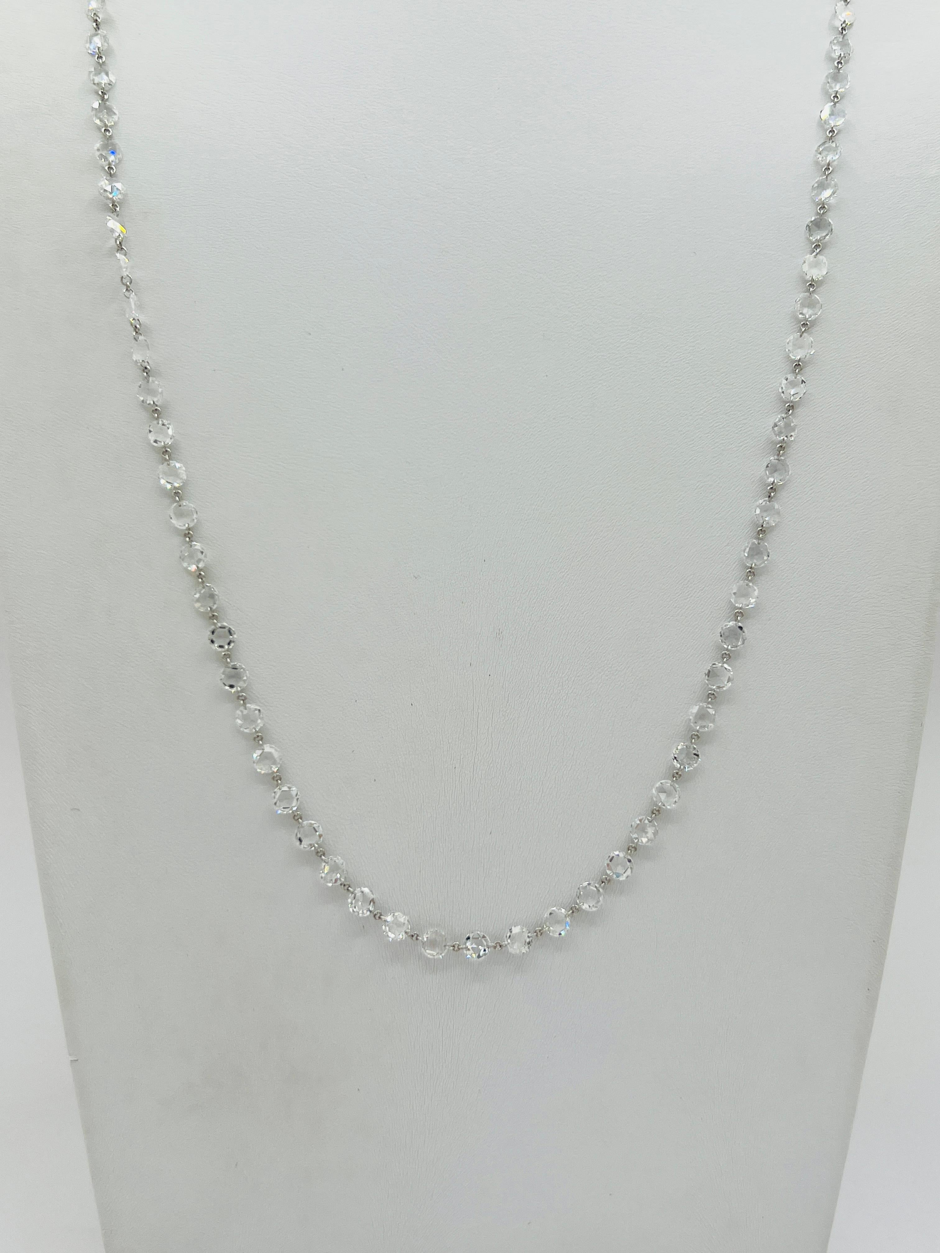 Collana a catena con diamanti bianchi taglio rosa in oro bianco 18 carati in vendita 1