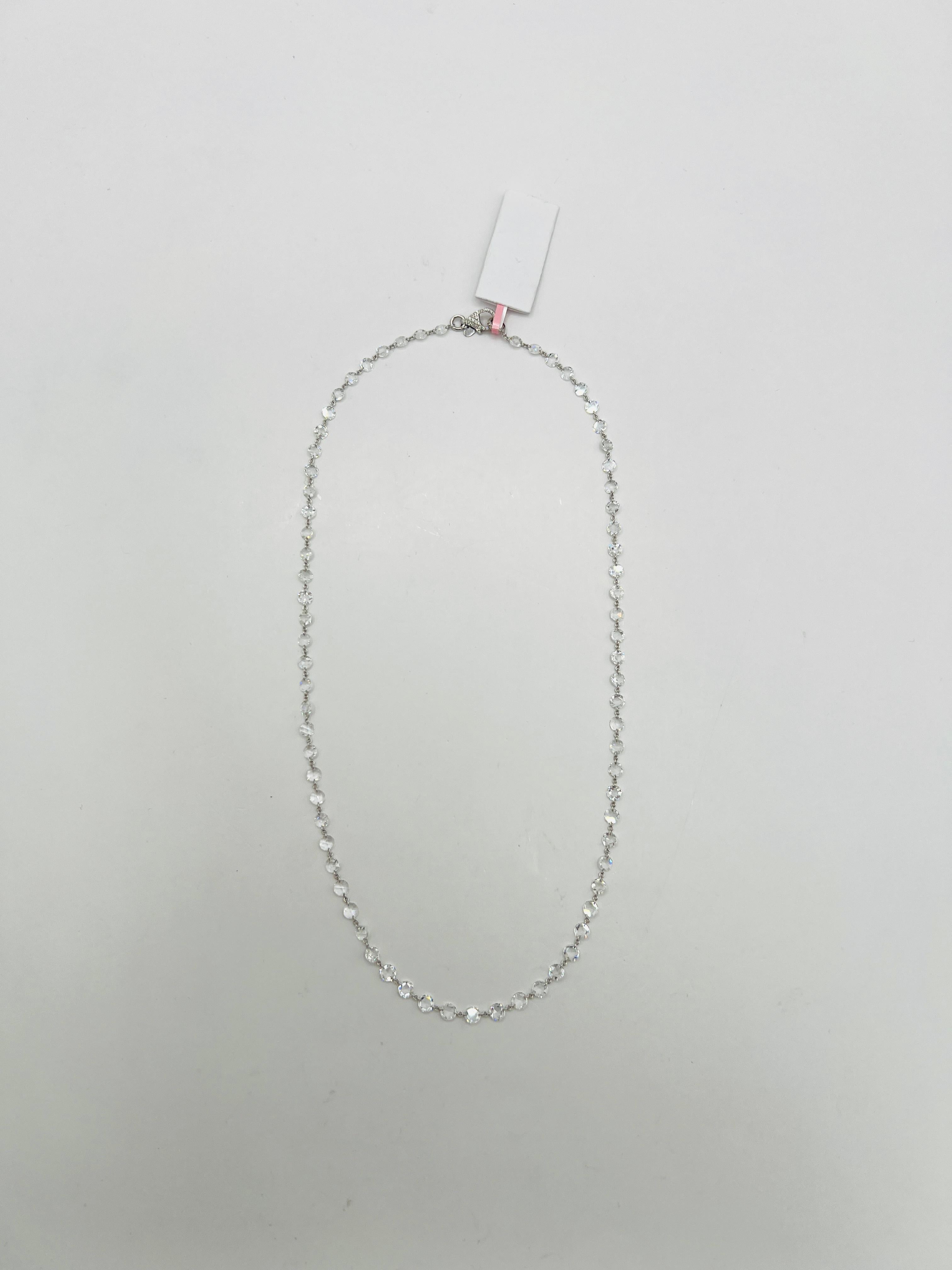 White Diamond Rose Cut Chain Necklace in 18K White Gold 4