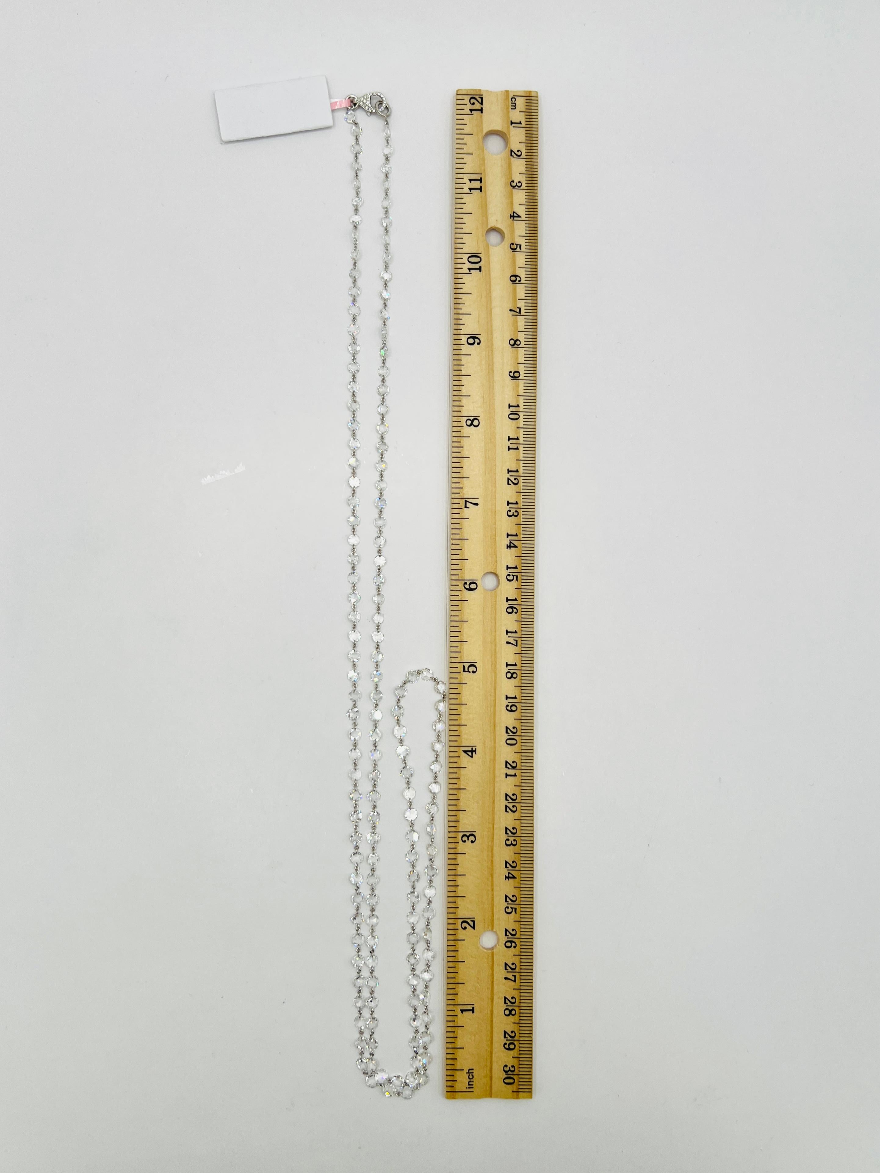 Collana a catena con diamanti bianchi taglio rosa in oro bianco 18 carati in vendita 3