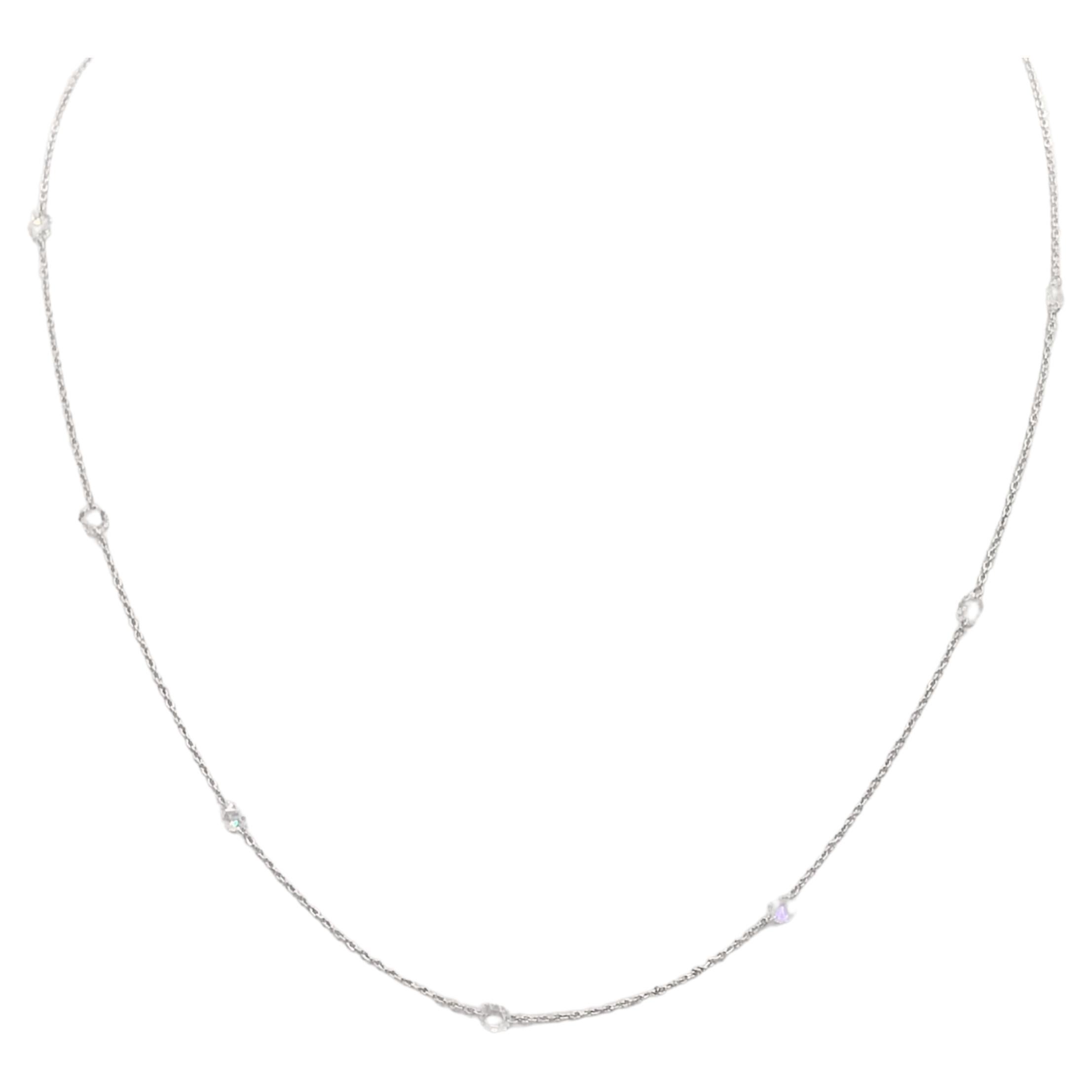 White Diamond Rose Cut Chain Necklace in 18K White Gold For Sale
