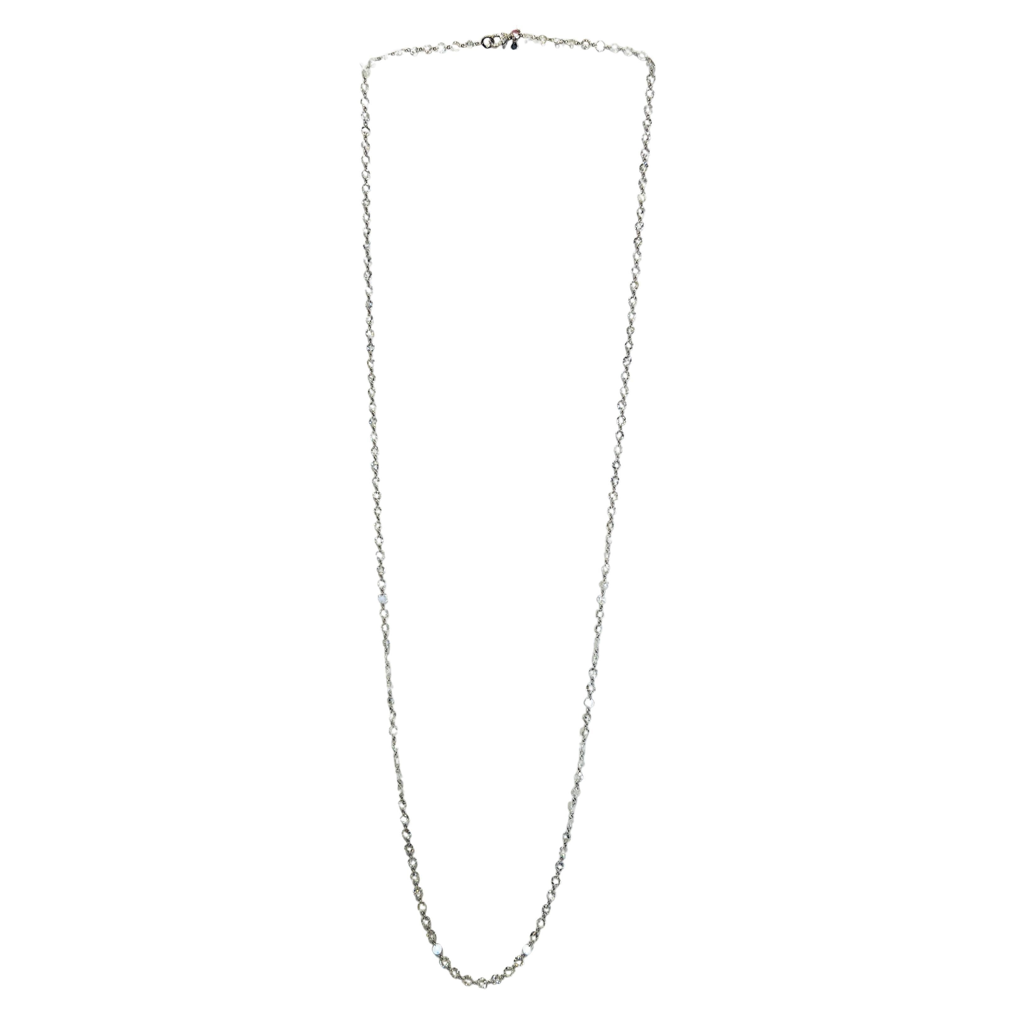 White Diamond Rose Cut Chain Necklace in 18K White Gold