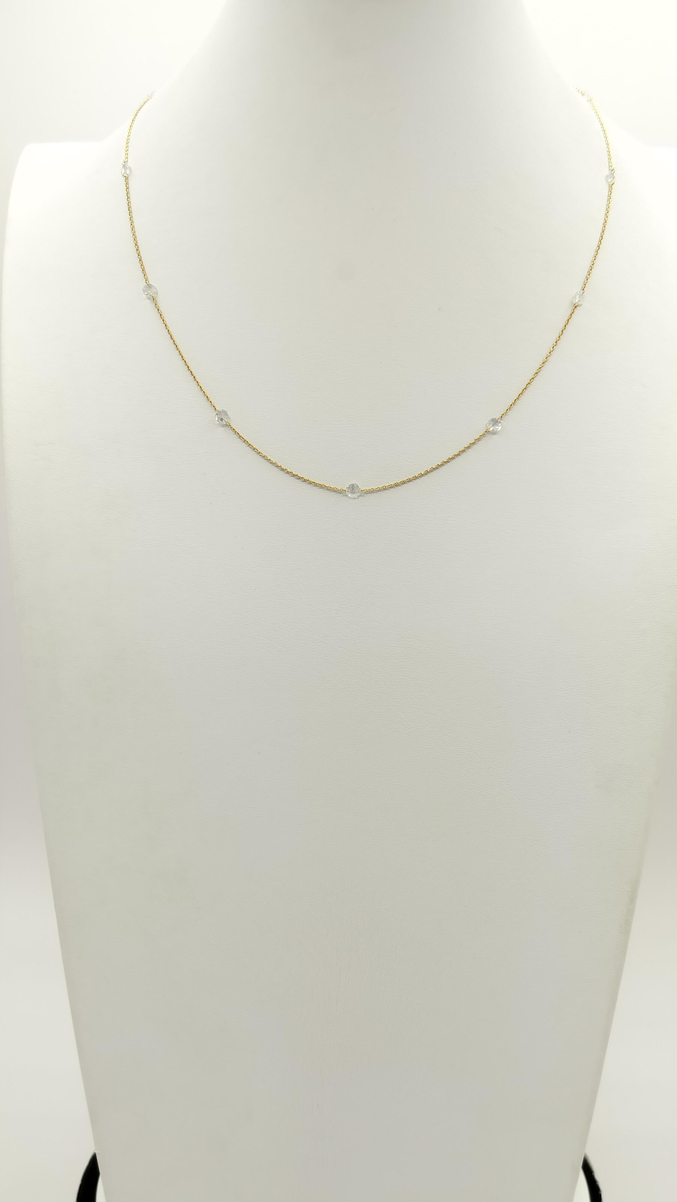 Women's or Men's White Diamond Rose Cut Chain Necklace in 18K Yellow Gold For Sale