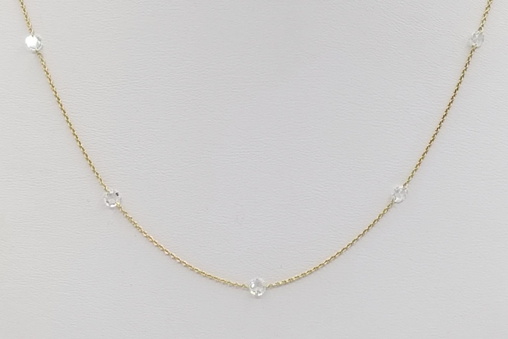 White Diamond Rose Cut Chain Necklace in 18K Yellow Gold For Sale 1