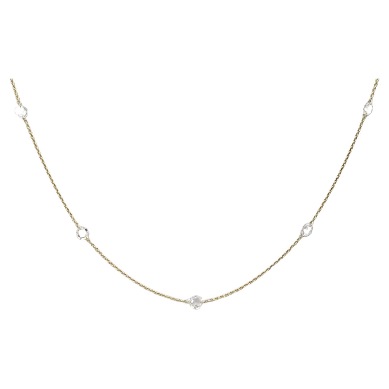 White Diamond Rose Cut Chain Necklace in 18K Yellow Gold For Sale