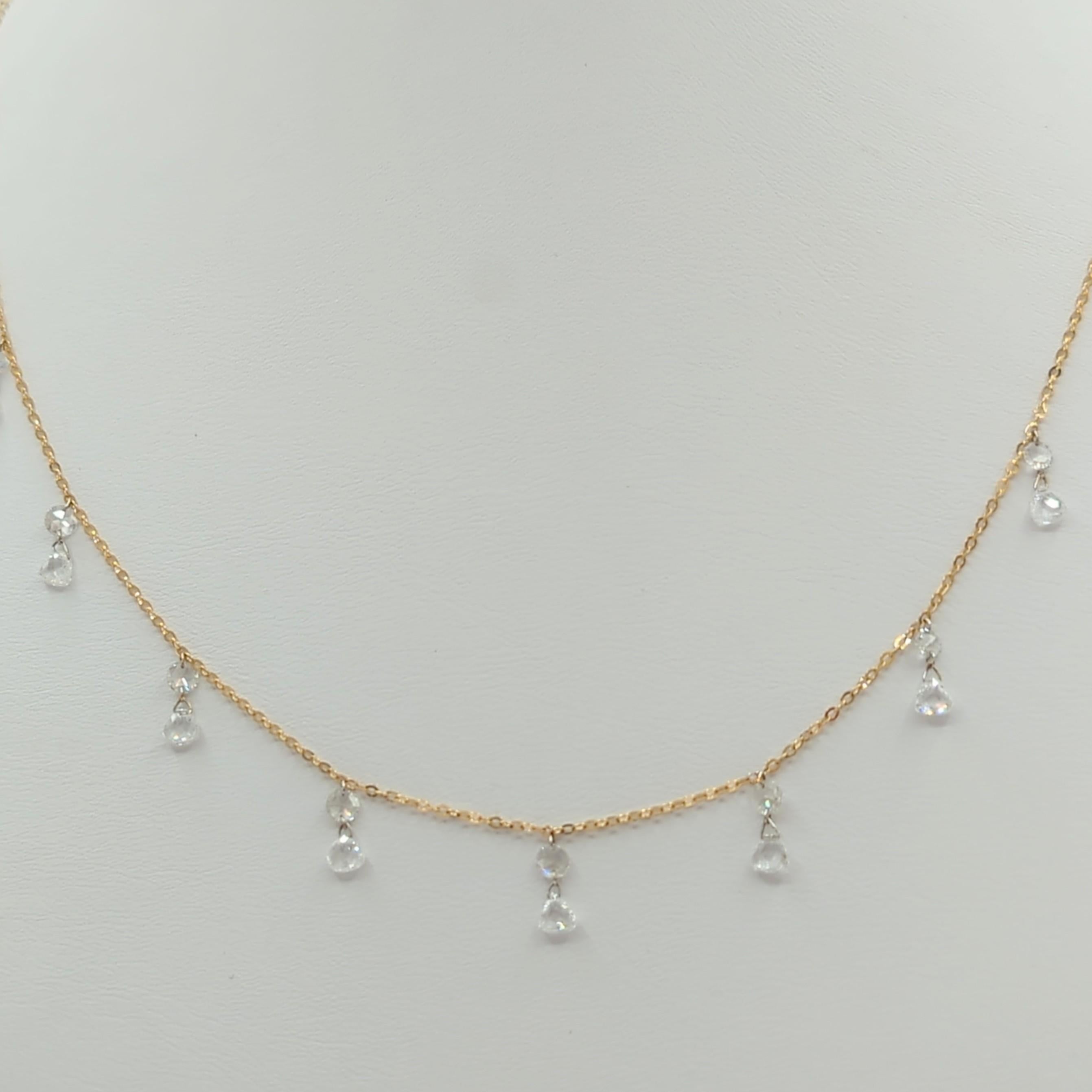 Halskette mit weißem Diamanten im Rosenschliff aus 18 Karat Gelbgold für Damen oder Herren im Angebot