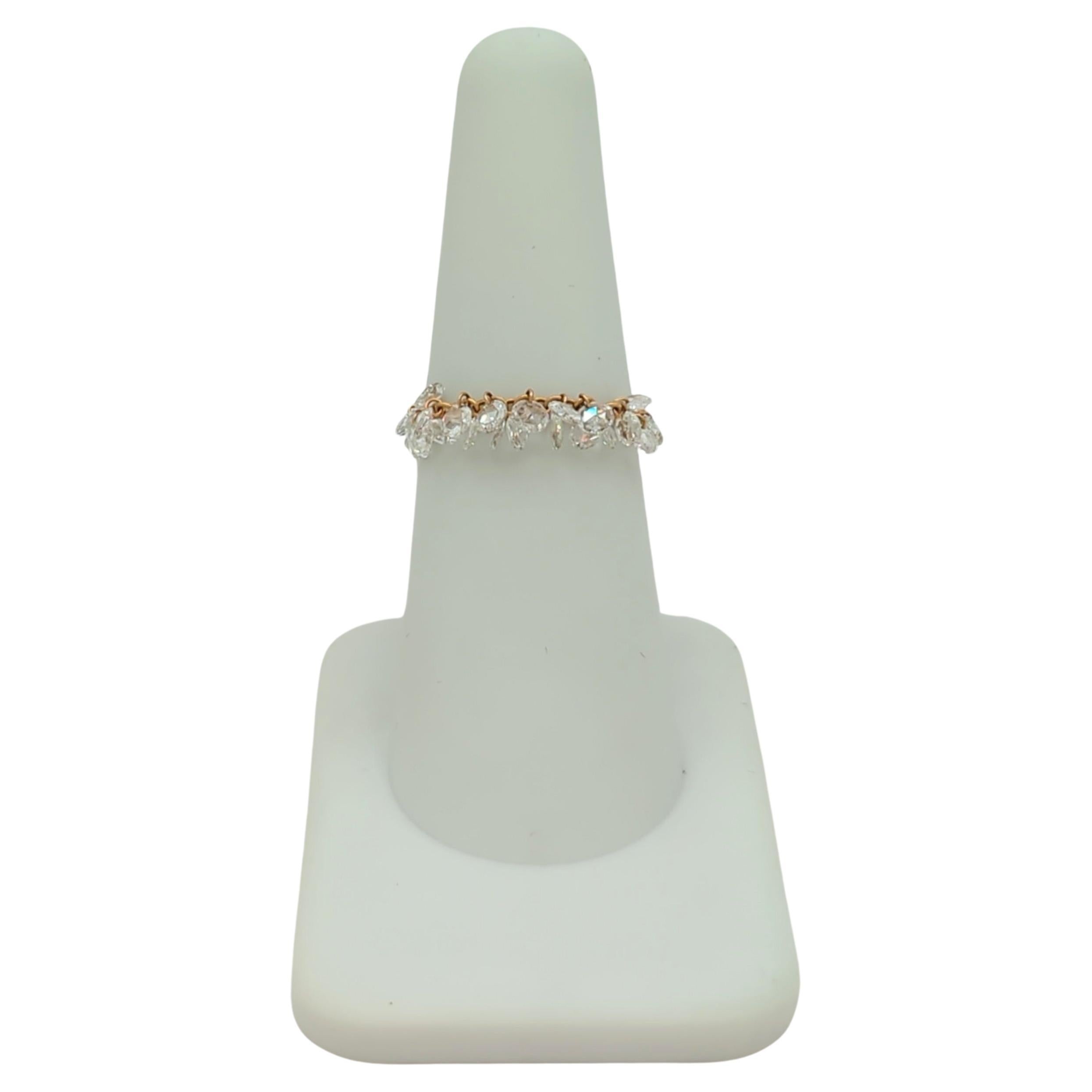 White Diamond Rose Cut "Fringe" Ring in 18K Rose Gold For Sale