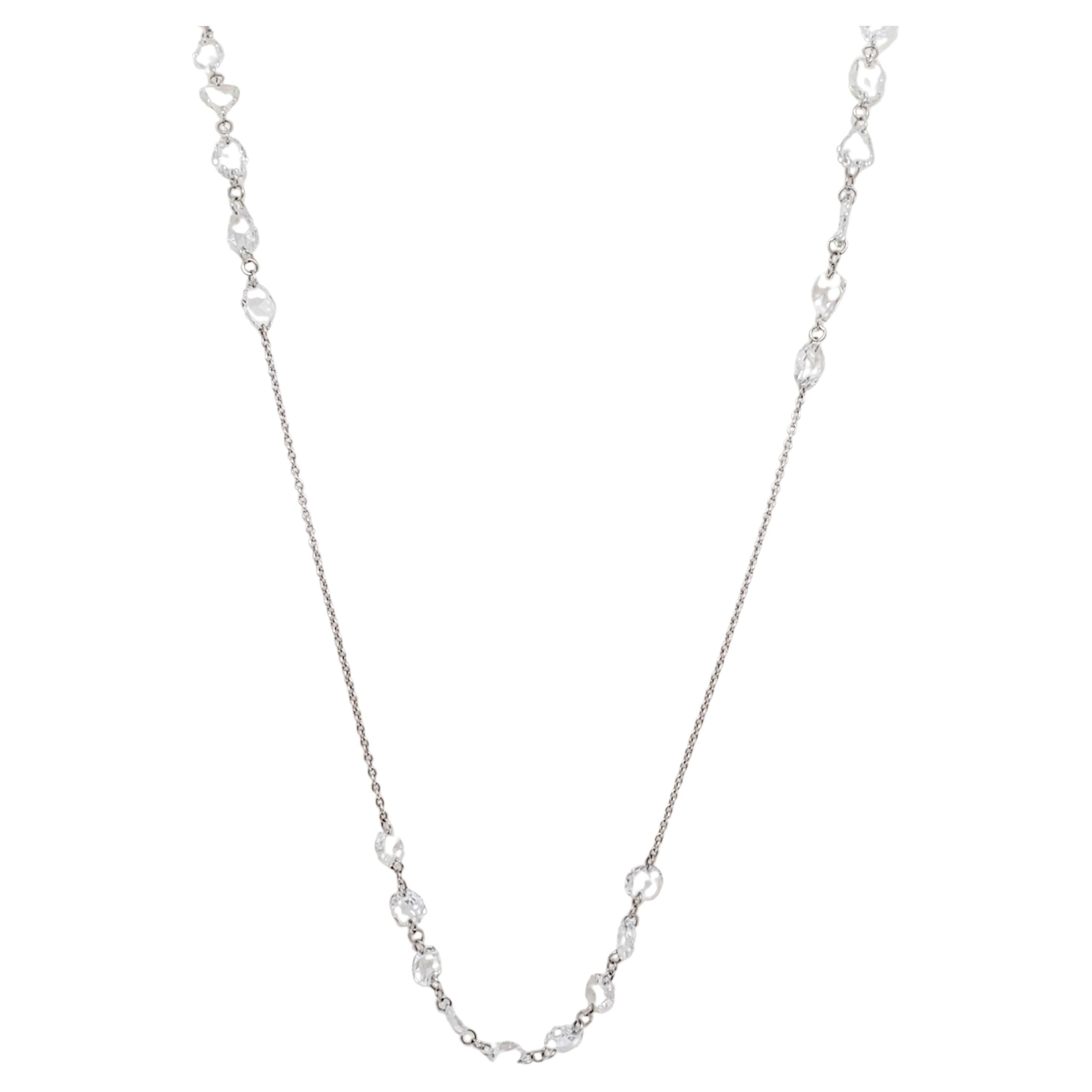 White Diamond Rose Cut Necklace in 18k White Gold