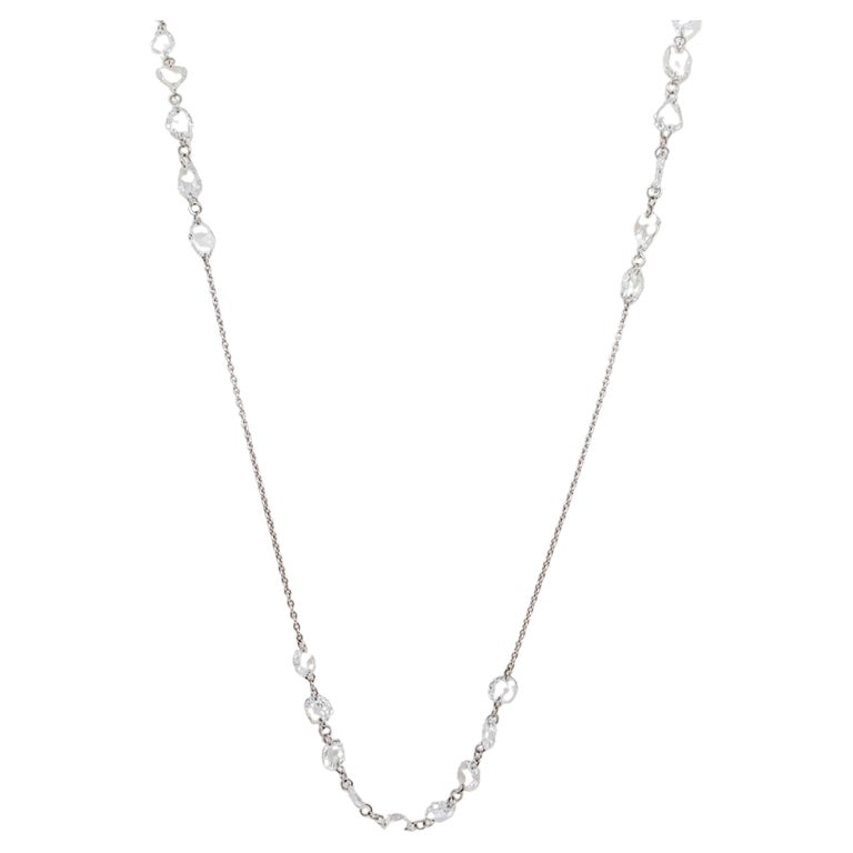 White Diamond Rose Cut Necklace in 18k White Gold For Sale at 1stDibs